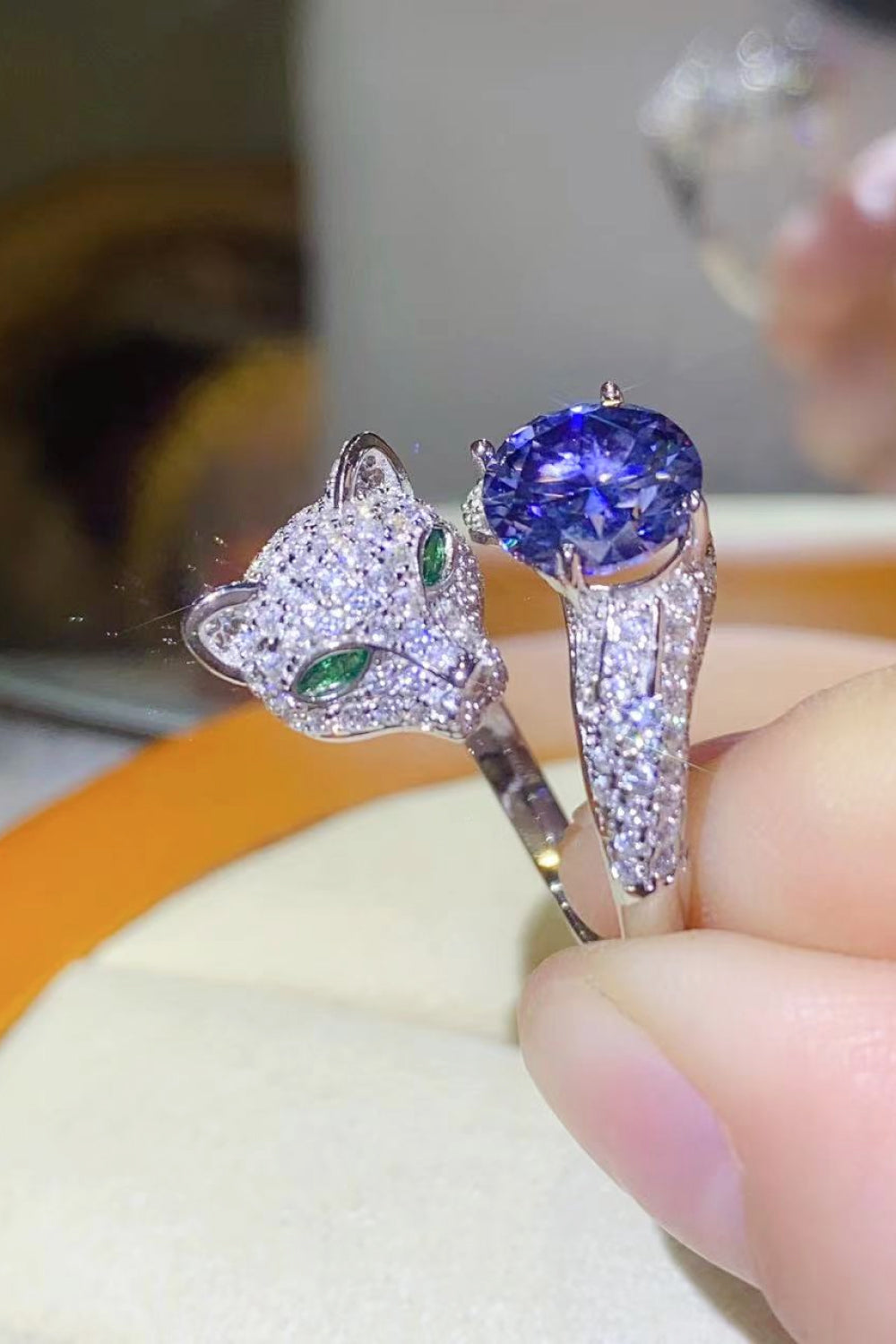 2 Carat Blue Sparkala™ Adjustable Animal Bypass Ring (Platinum Over Pure Sterling Silver) by Sparkala