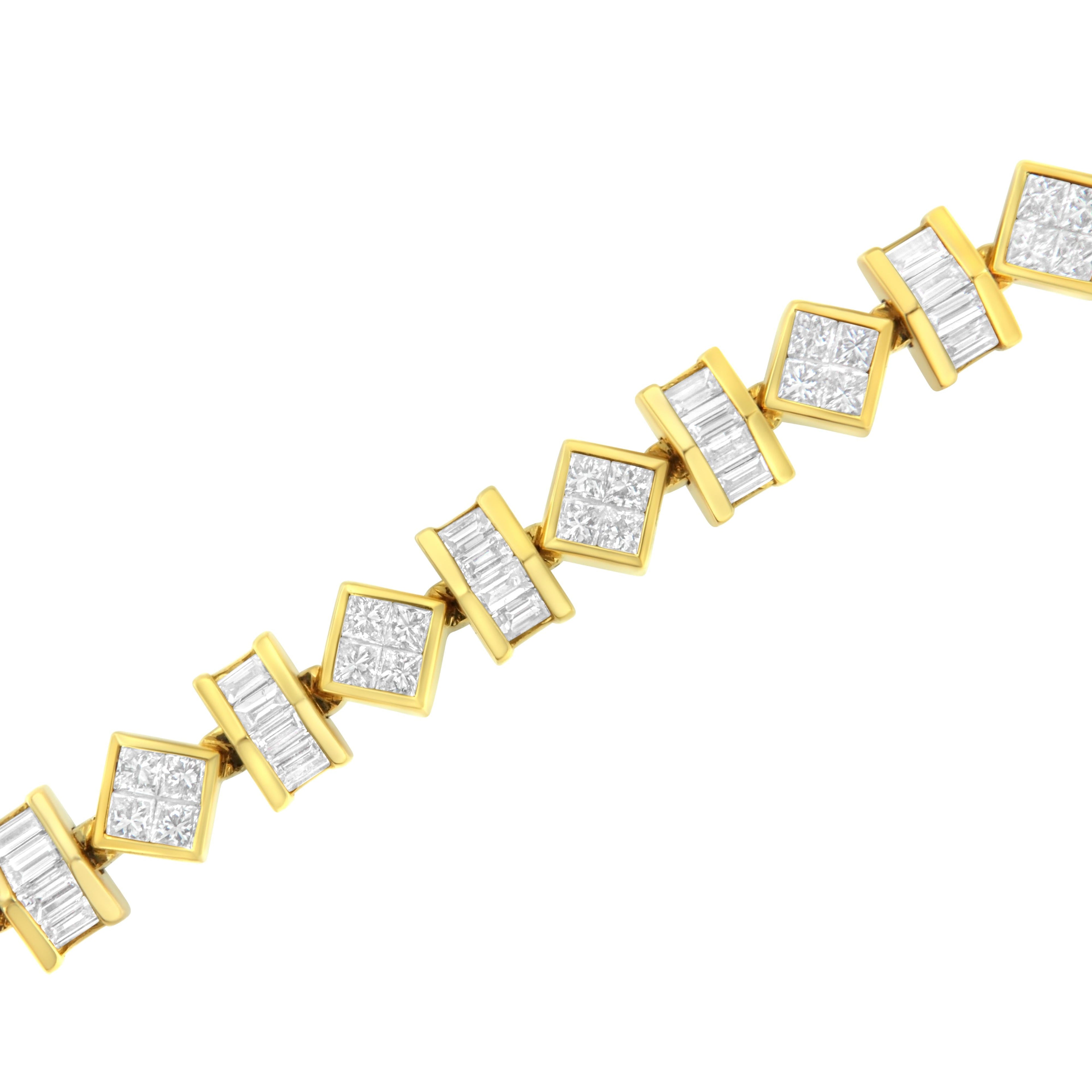 14K Yellow Gold 7.50 Cttw Princess and Baguette Diamond Geometric Link Bracelet by Bids.com