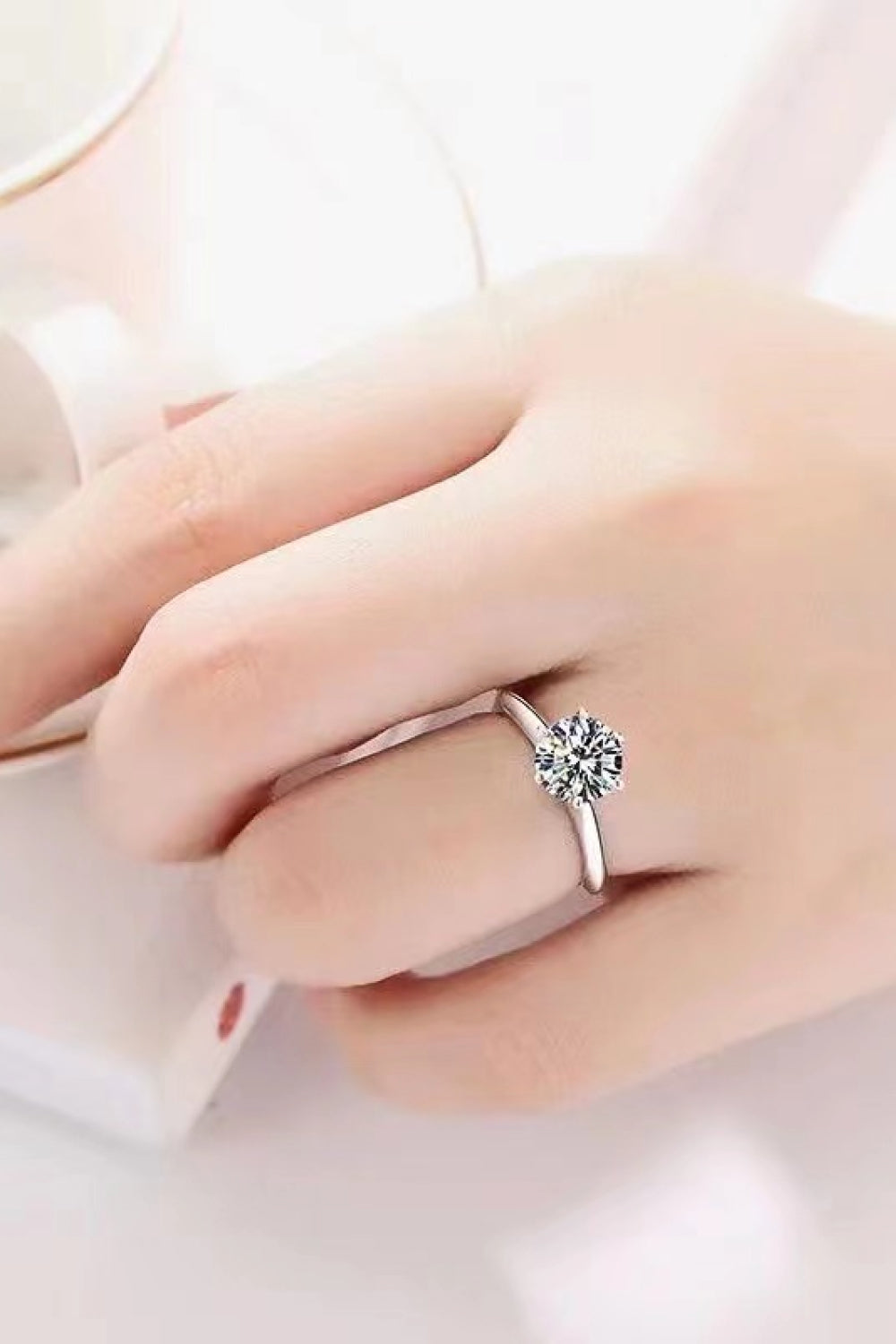 Adored Platinum Over Pure Sterling Silver 3 Carat Brilliant Round Cut Sparkala™ 6-Prong Solitaire Ring - DestGlow