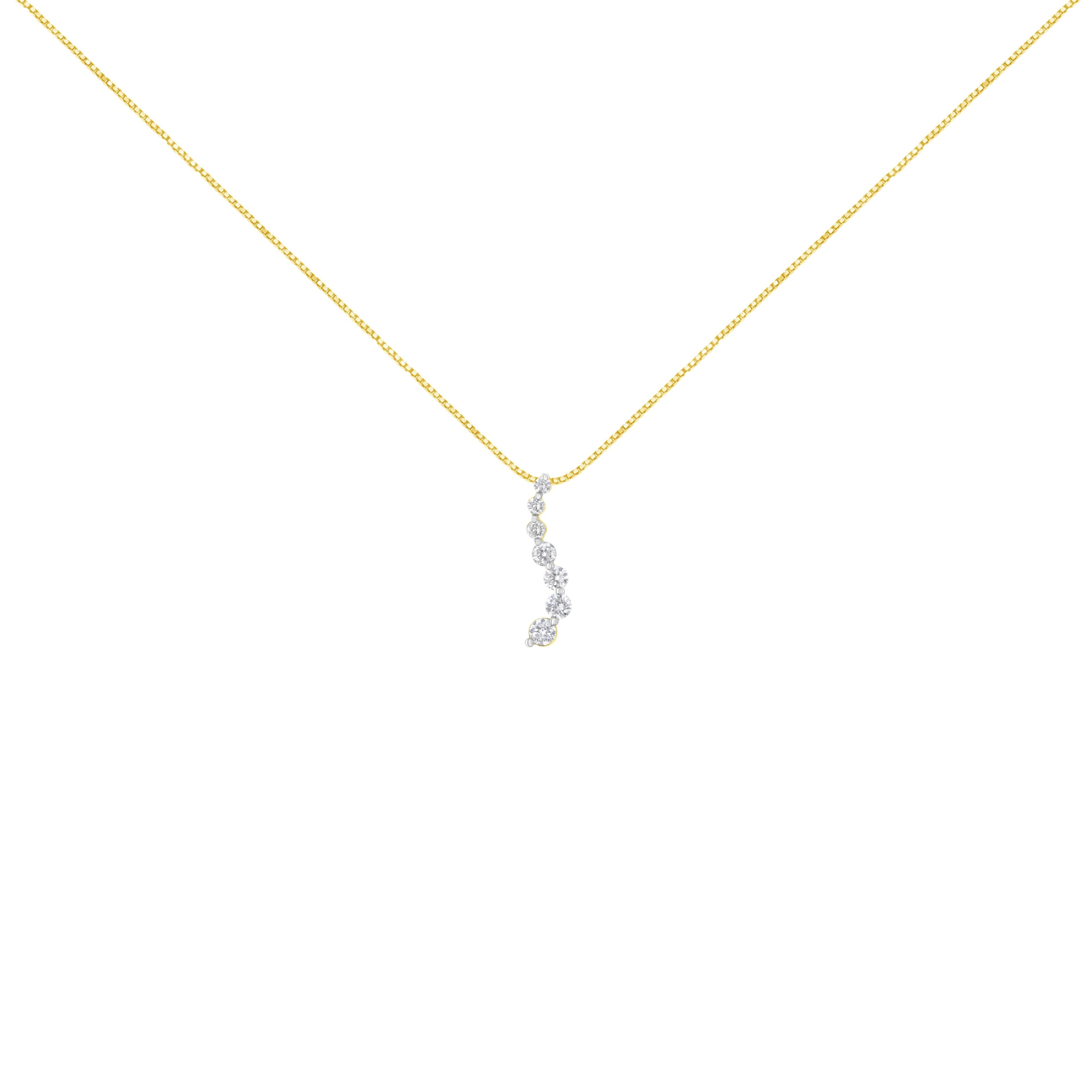 AGS Certified 14K Yellow Gold 2.0 Cttw Baguette and Brilliant Round-Cut Diamond Journey 18" Pendant Necklace (F-G Color, I1-I2 Clarity)