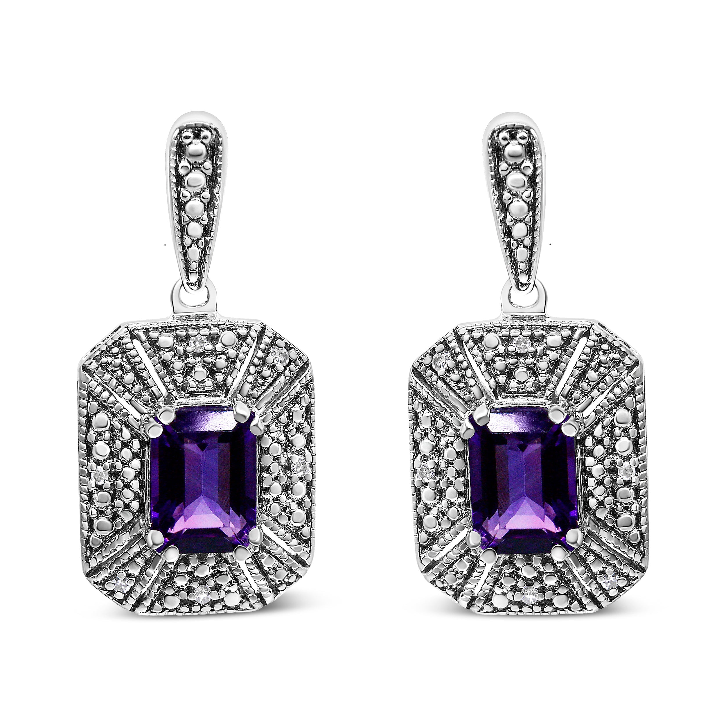 .925 Sterling Silver Diamond Accent and 7x5mm Purple Amethyst Stud Earrings (I-J Color, I2-I3 Clarity) DestGlow