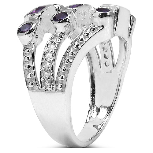 0.87 Carat Genuine Amethyst & White Topaz .925 Sterling Silver Ring by Bids.com
