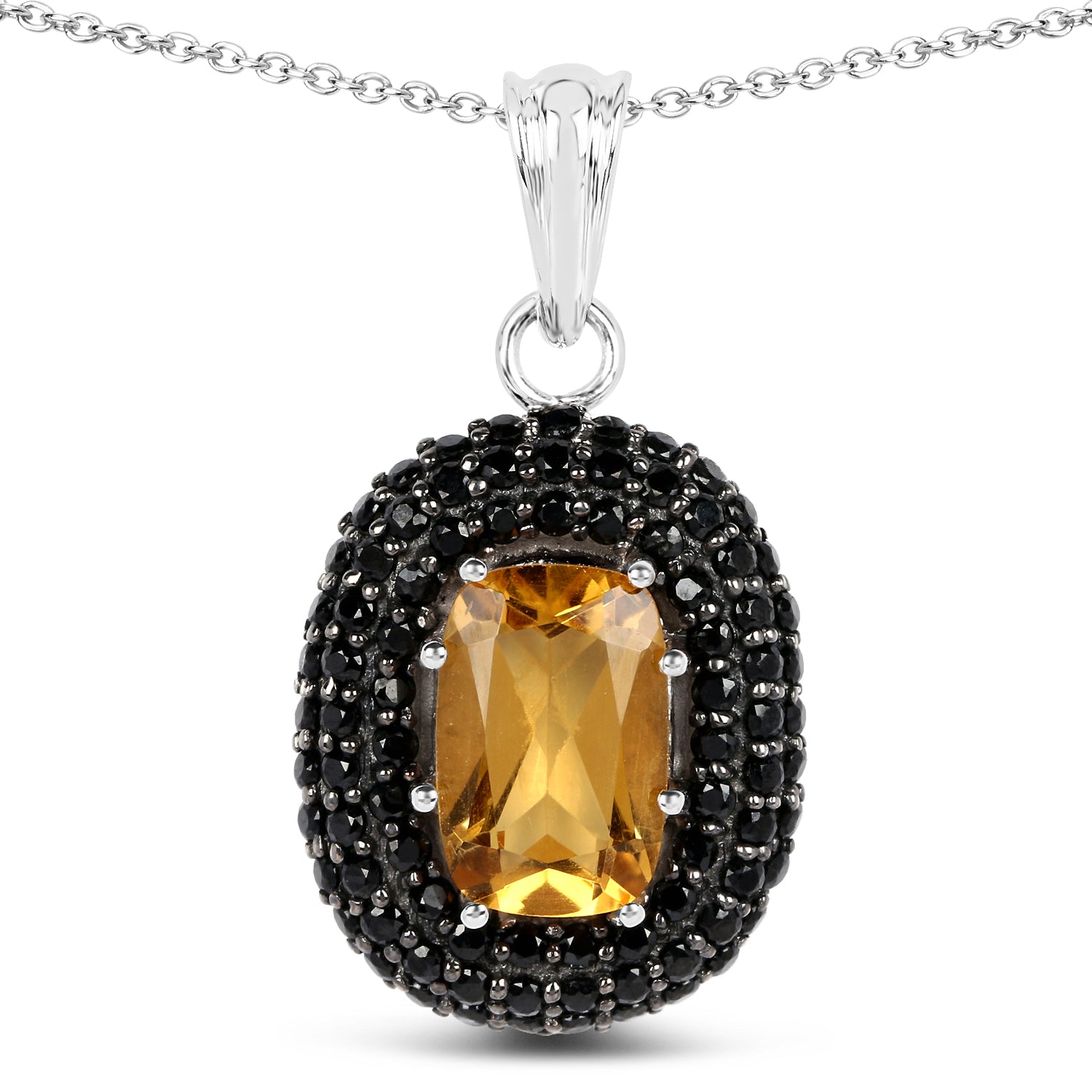 5.85 Carat Genuine Citrine and Black Spinel .925 Sterling Silver Pendant by Bids.com