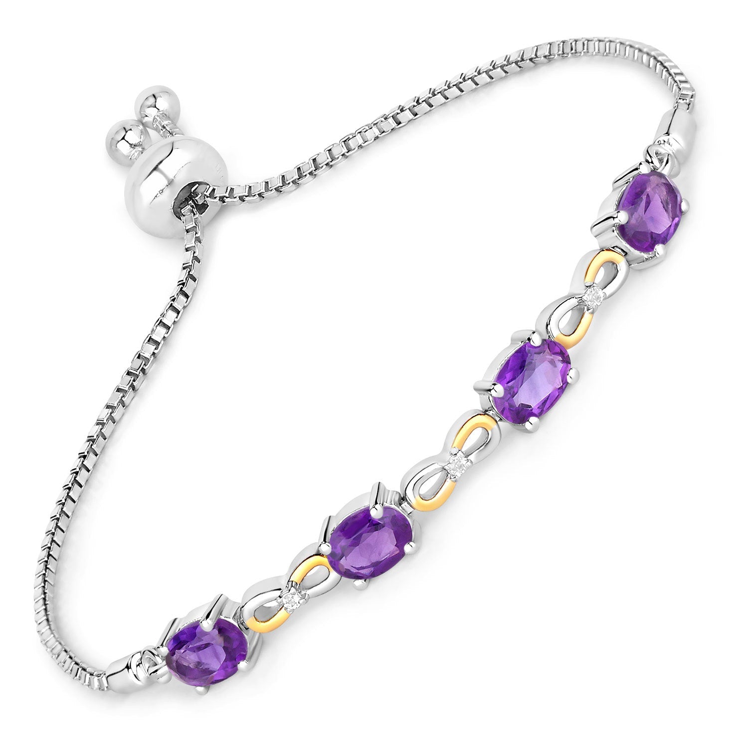 3.27 Carat Genuine Amethyst and White Topaz .925 Sterling Silver Bracelet DestGlow