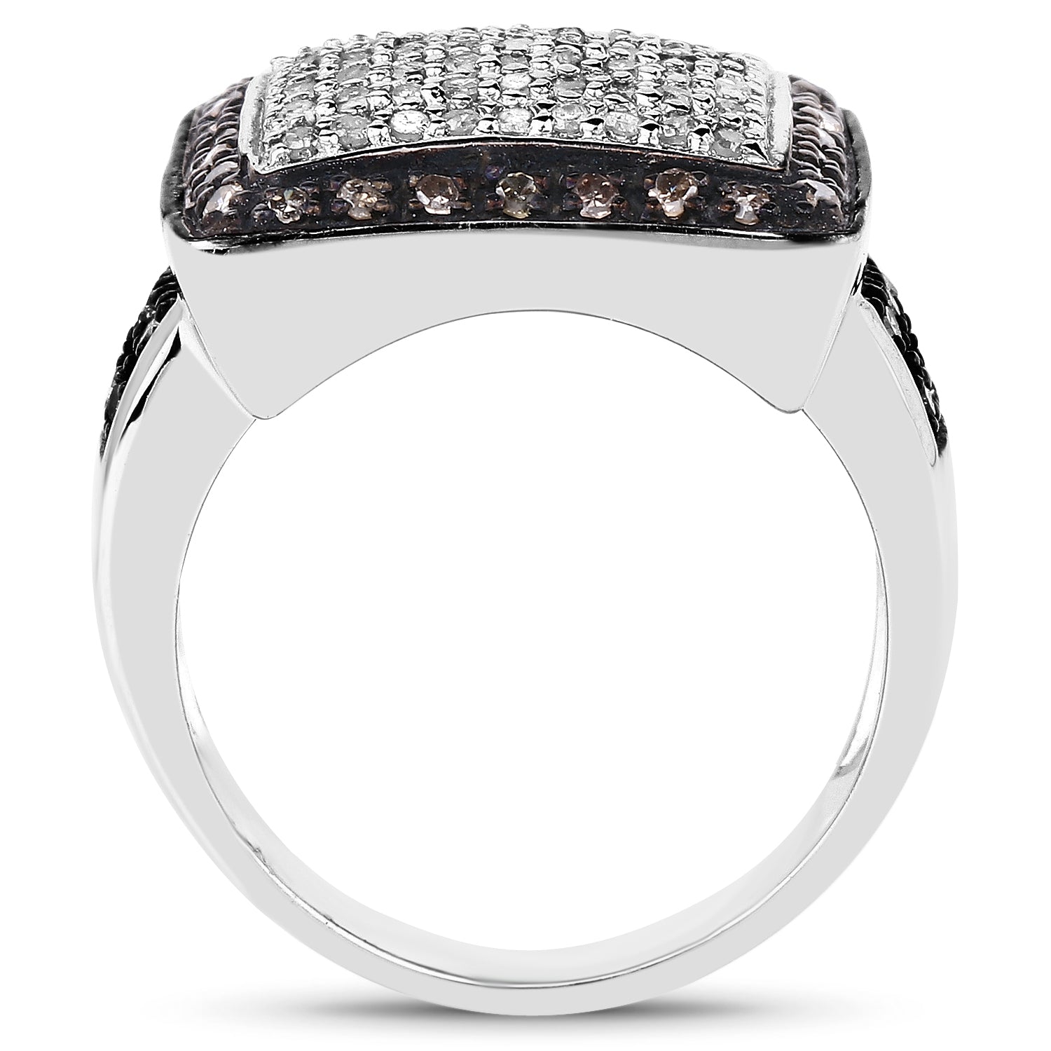 0.61 Carat Genuine Champagne Diamond and White Diamond .925 Sterling Silver Ring DestGlow