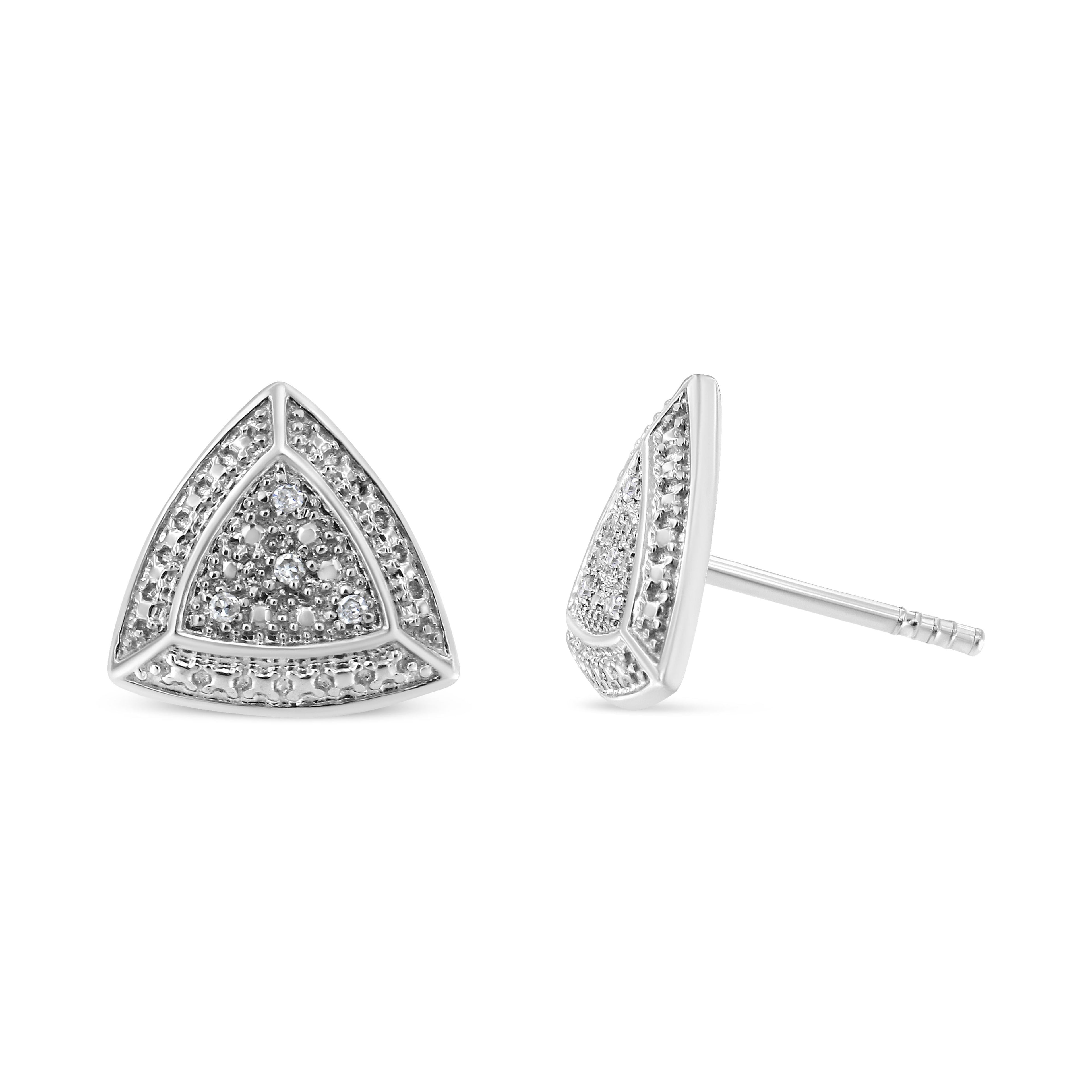 .925 Sterling Silver Diamond-Accented Trillion Shaped 4-Stone Halo-Style Stud Earrings (H-I Color, I2-I3 Clarity) by Bids.com