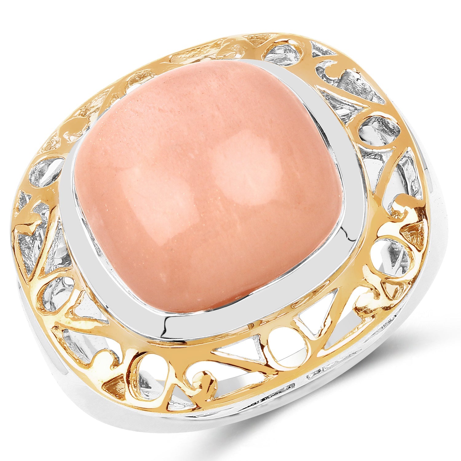 Two Tone Plated 12.80 Carat Genuine Moonstone .925 Sterling Silver Ring by Bids.com