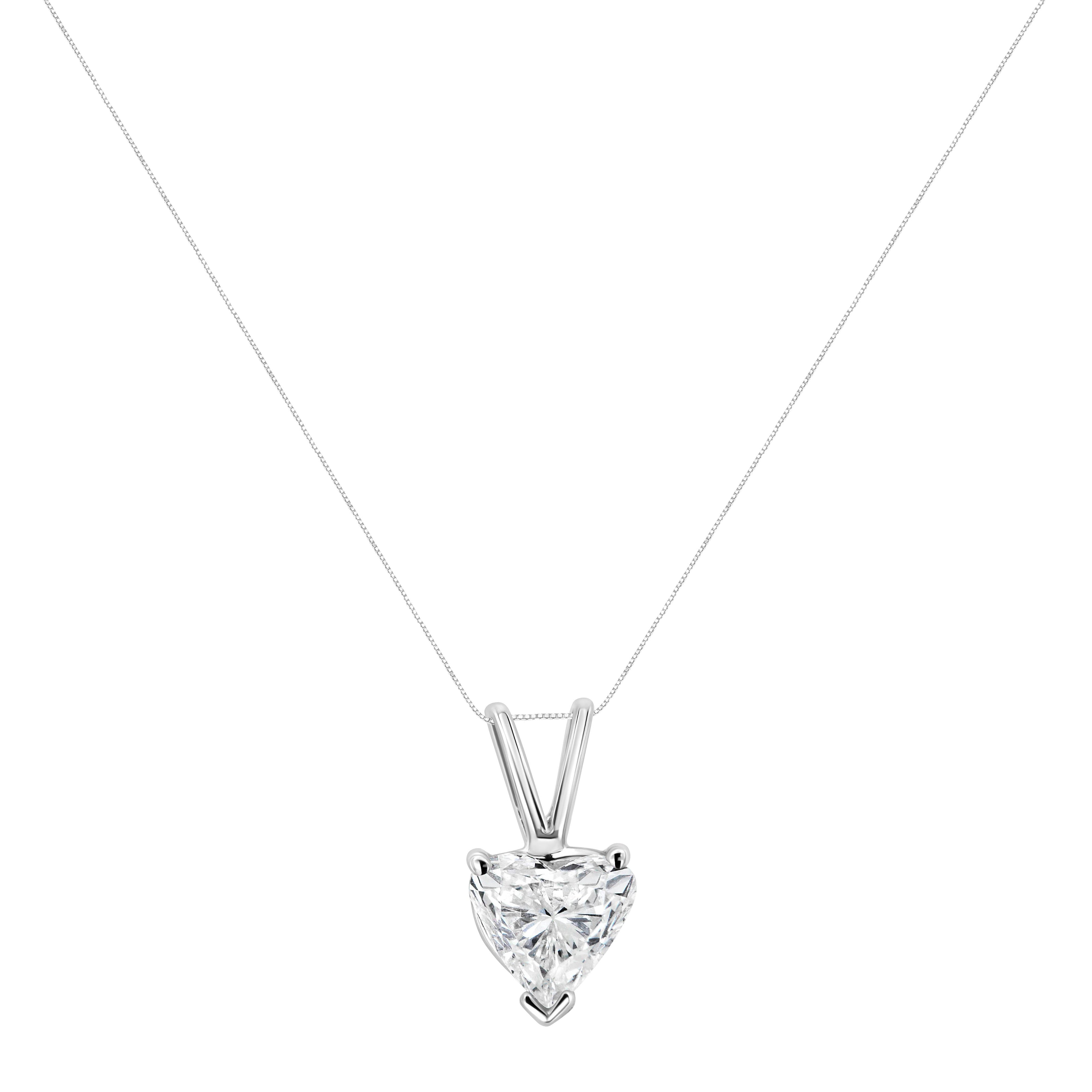 14K White Gold 1/5 Cttw 3-Prong Set Heart Shaped Solitaire Lab Grown Diamond 18" Pendant Necklace (F-G Color, VS2-SI1 Clarity) by Bids.com