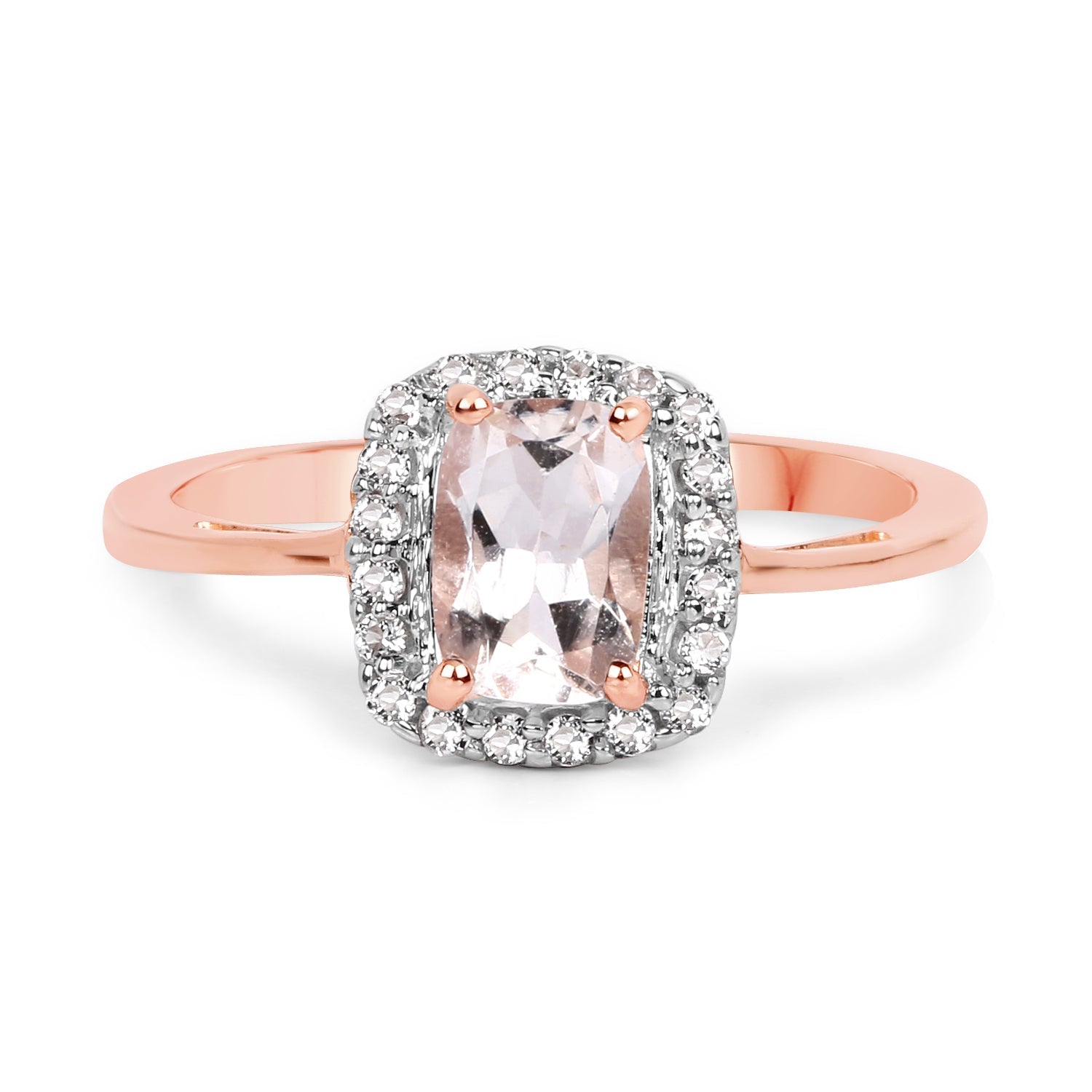 14K Rose Gold Plated 1.05 Carat Genuine Morganite and White Topaz .925 Sterling Silver Ring DestGlow