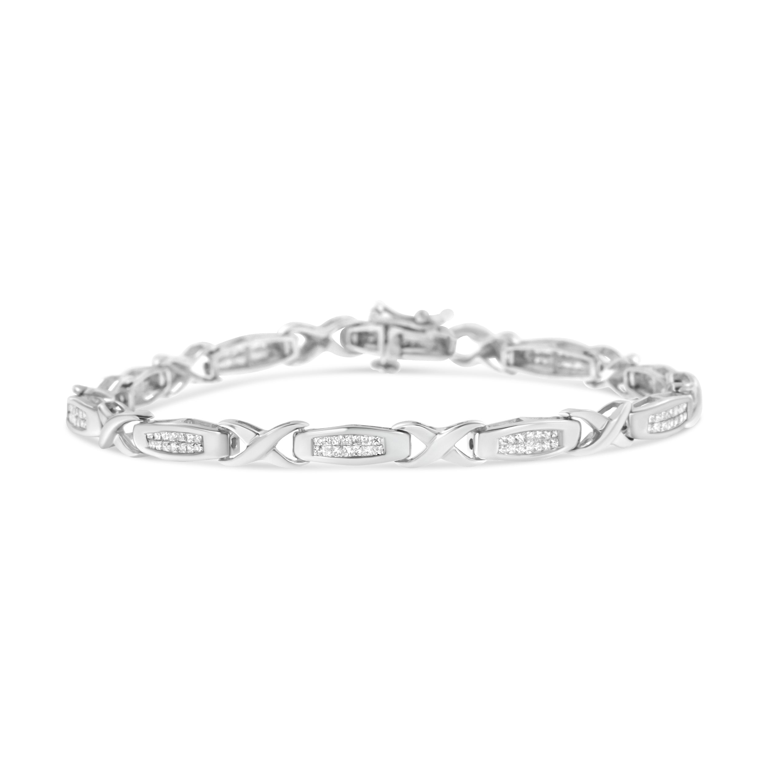14K White Gold 1.0 Cttw Invisible-Set Princess Diamond Tennis Bracelet (H-I Color, SI1-SI2 Clarity) - 7" DestGlow