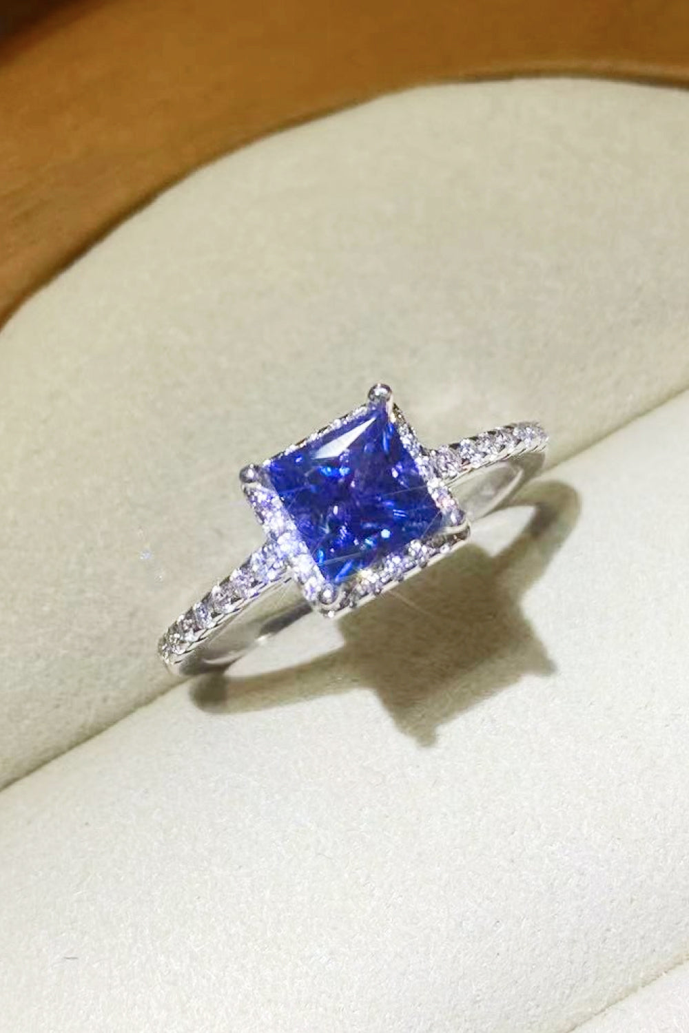1 Carat Blue Princess-Cut Sparkala™ Platinum Over Pure Sterling Silver Square Ring - DestGlow
