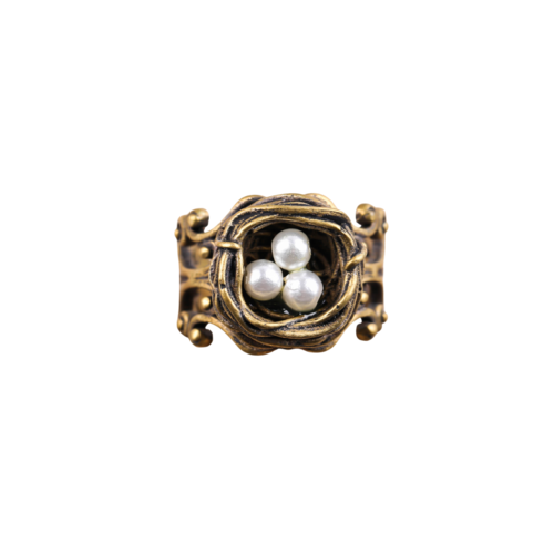 Bird's Nest Ring Old Gold - Vintage Adjustable Nature-Inspired Ring