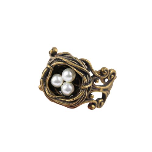 Bird's Nest Ring Old Gold - Vintage Adjustable Nature-Inspired Ring