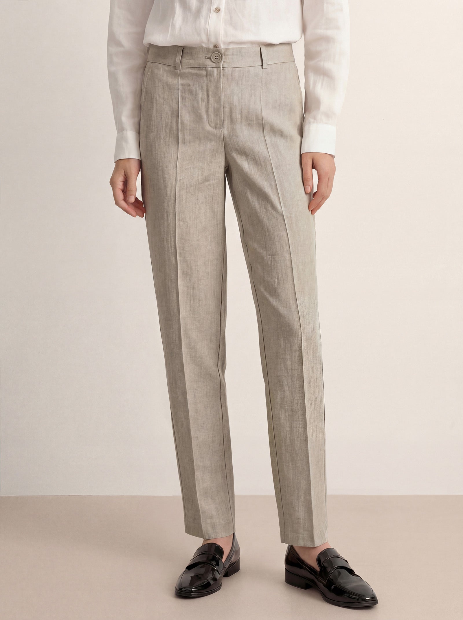 Linen Tailored Straight Full Length Pants LANDON by LINTICO