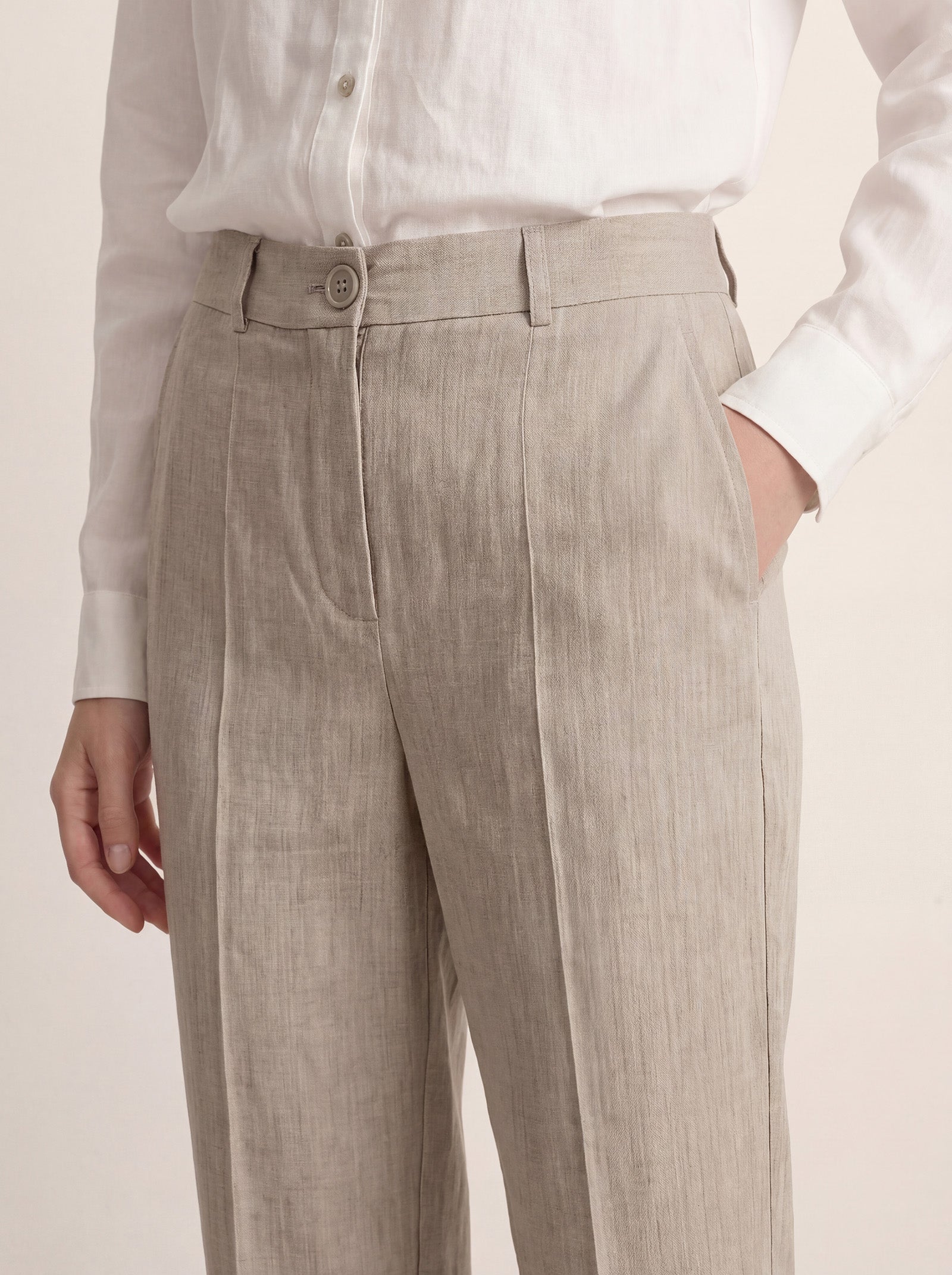 Linen Tailored Straight Full Length Pants LANDON by LINTICO