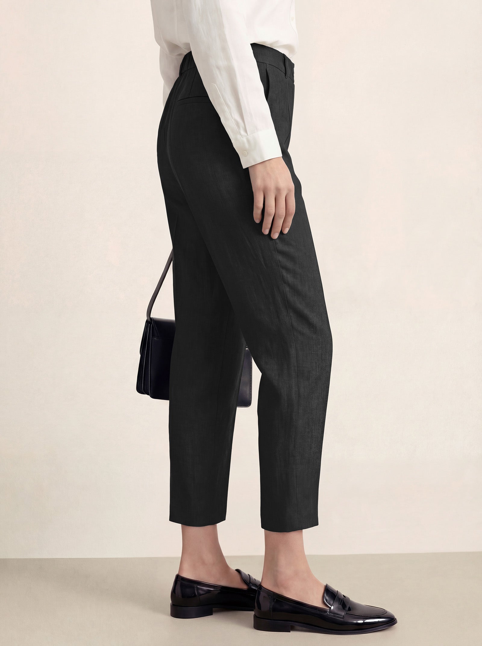 Linen Tailored Straight Cropped Pants LOGAN by LINTICO