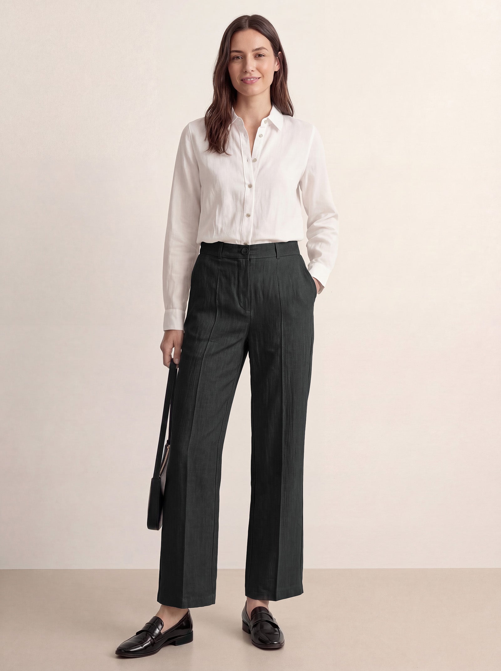 Linen Tailored Wide Leg Full Length Pants LEIGHTON by LINTICO