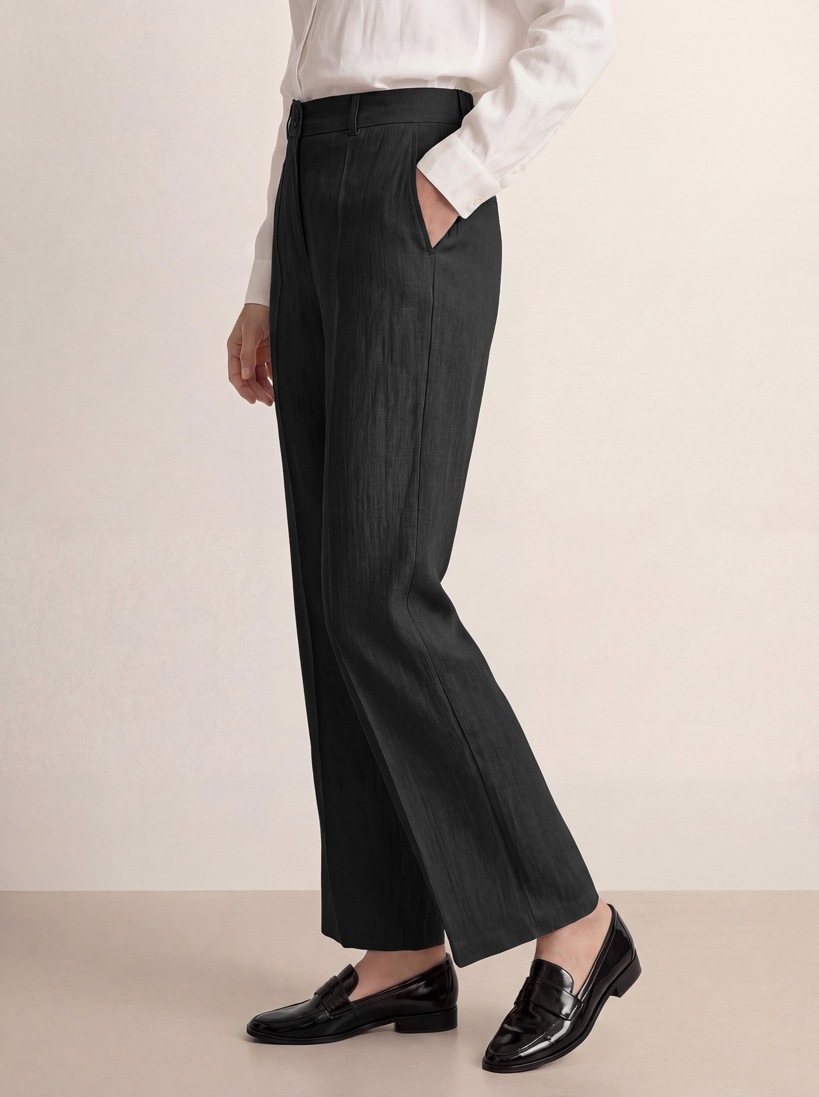 Linen Tailored Wide Leg Full Length Pants LEIGHTON by LINTICO