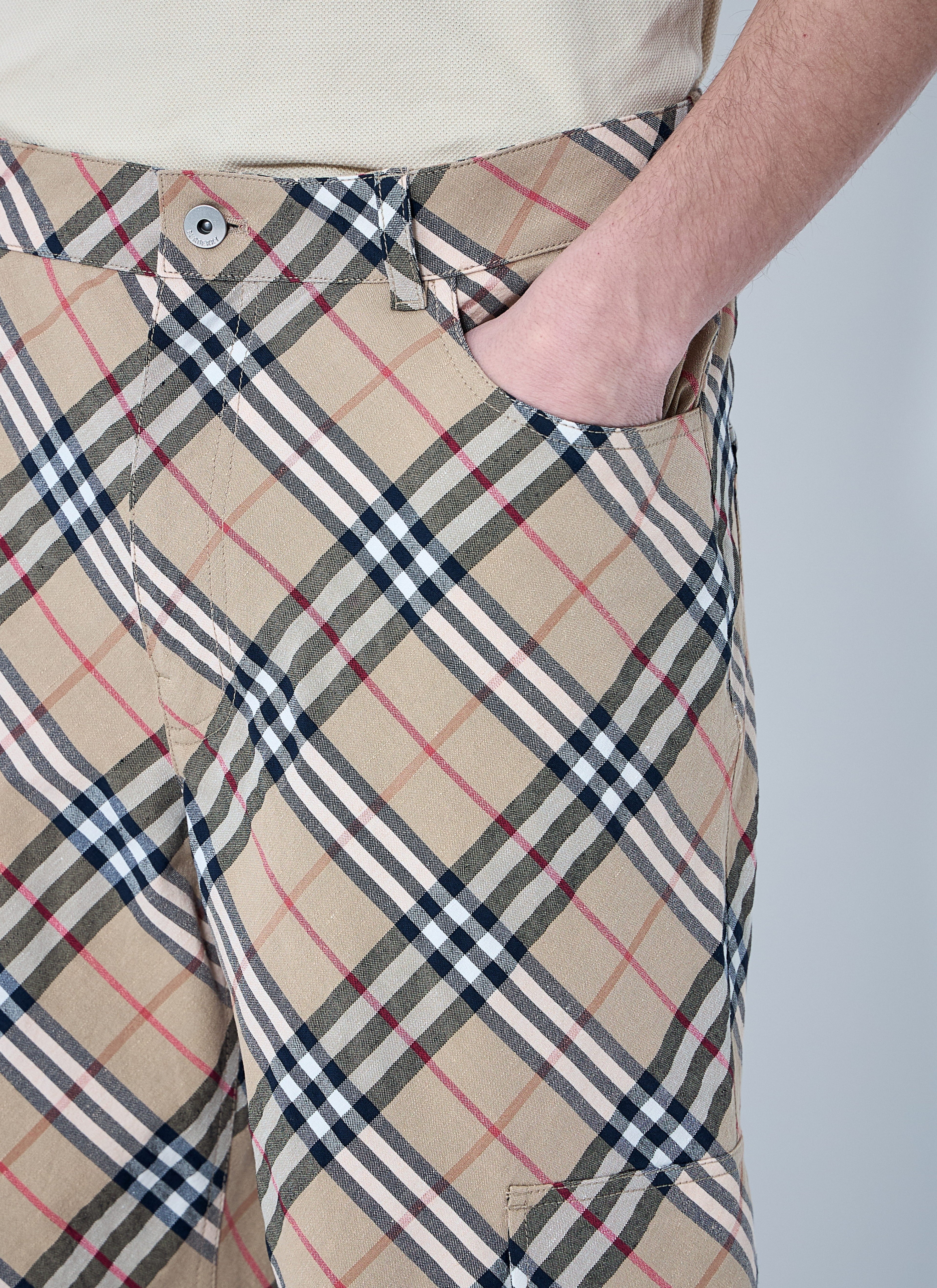 Burberry Men Check Linen-Blend Pants by Luosophy