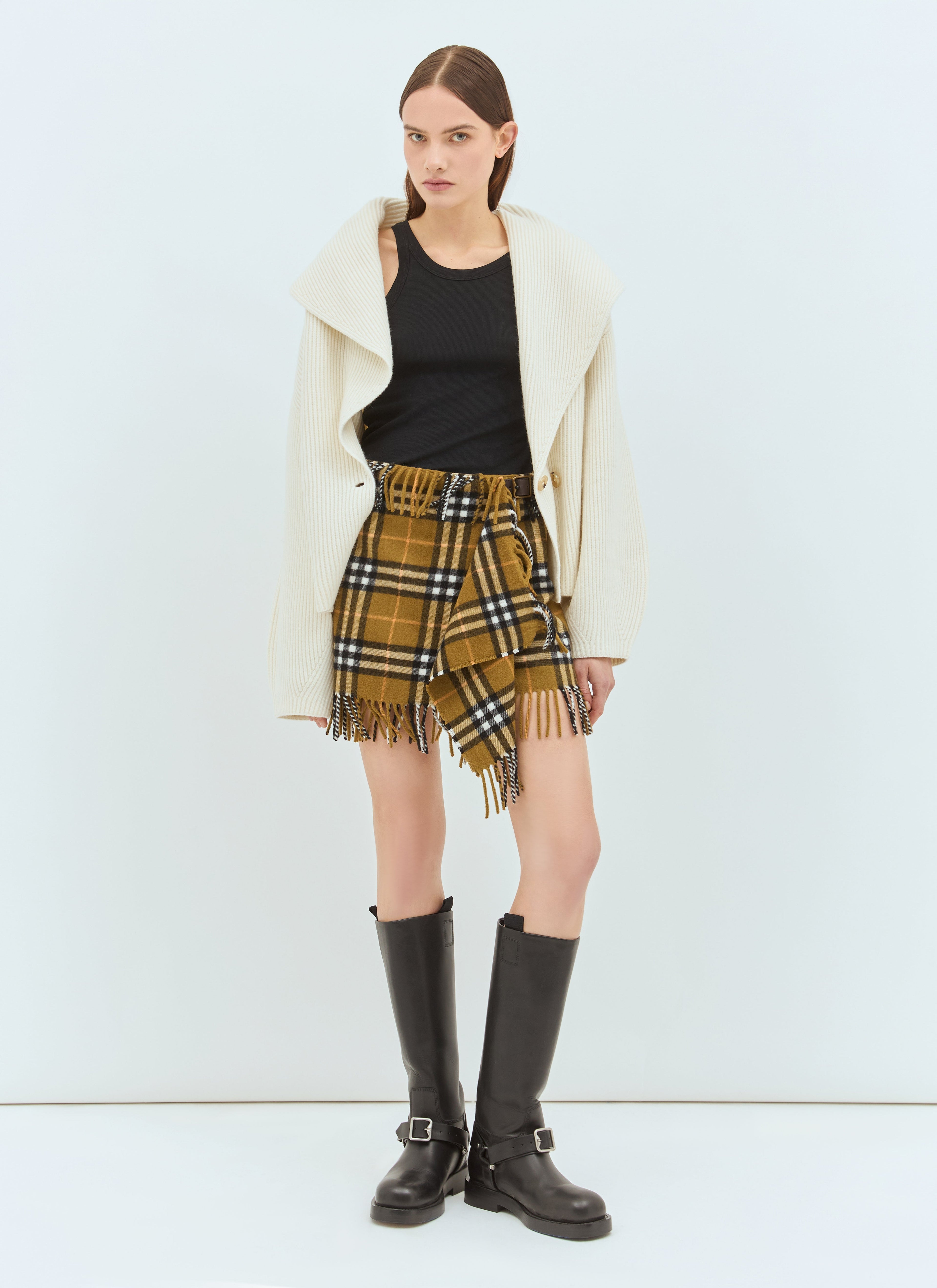 Burberry Women Check Wool And Cashmere Scarf Skirt by Luosophy
