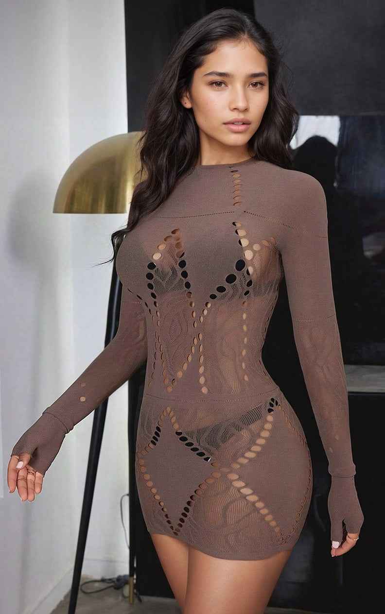 Brown Seamless Geo Net Chemise