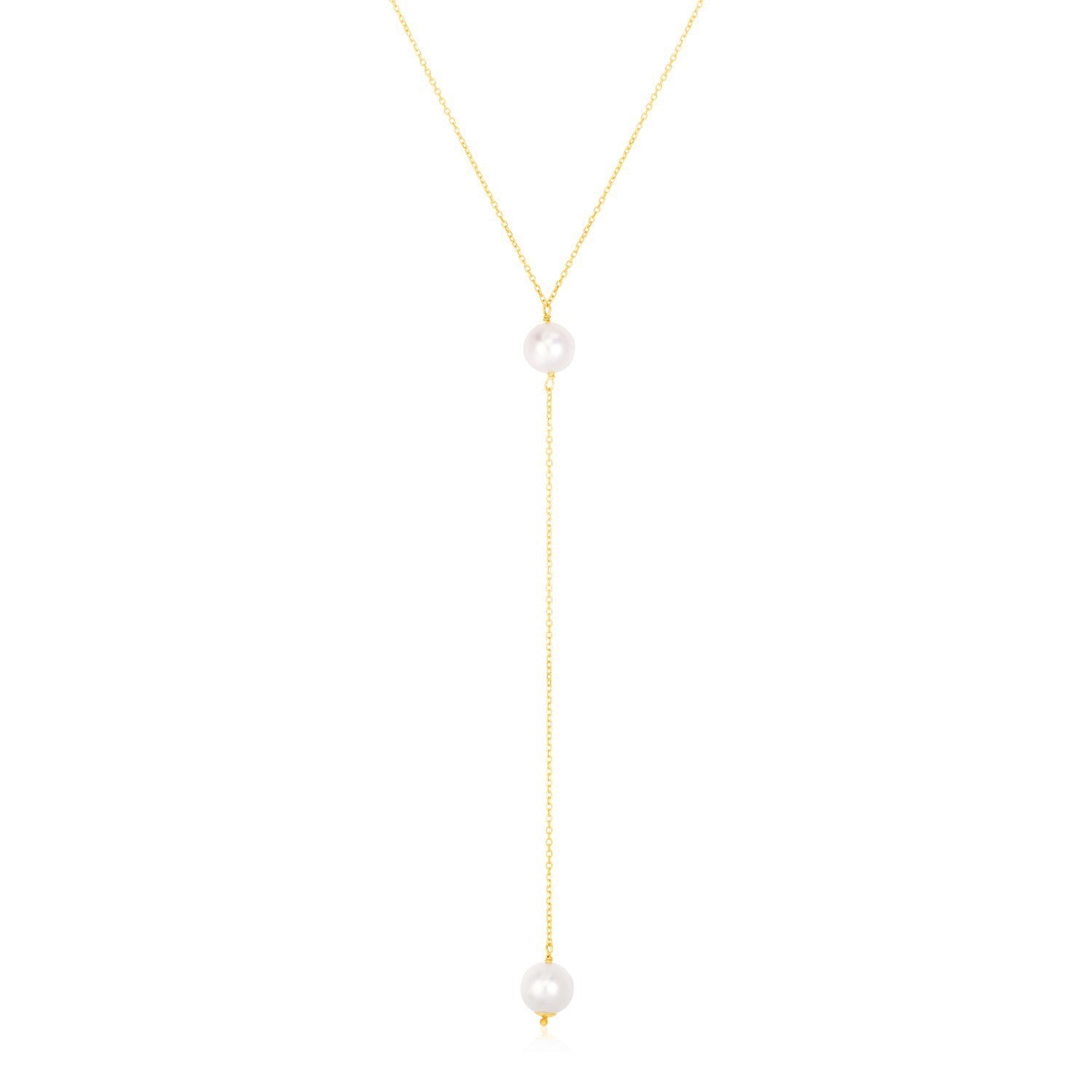 14k Yellow Gold Lariat Necklace with Pearls by Bids.com