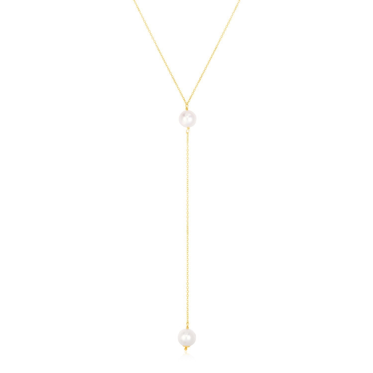 14k Yellow Gold Lariat Necklace with Pearls