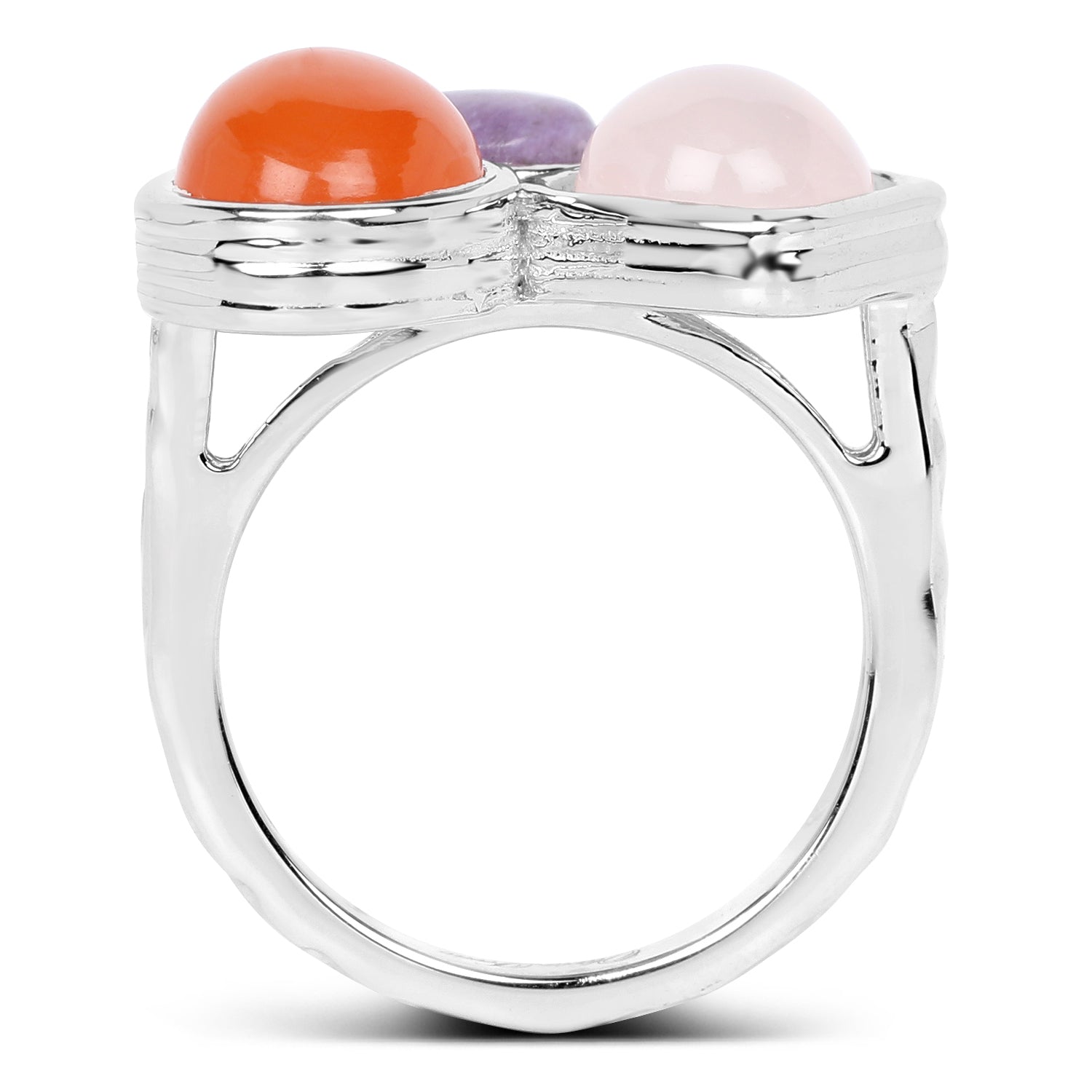 5.21 Carat Genuine Rose Quartz, Carnelian And Charolite .925 Sterling Silver Ring by Bids.com