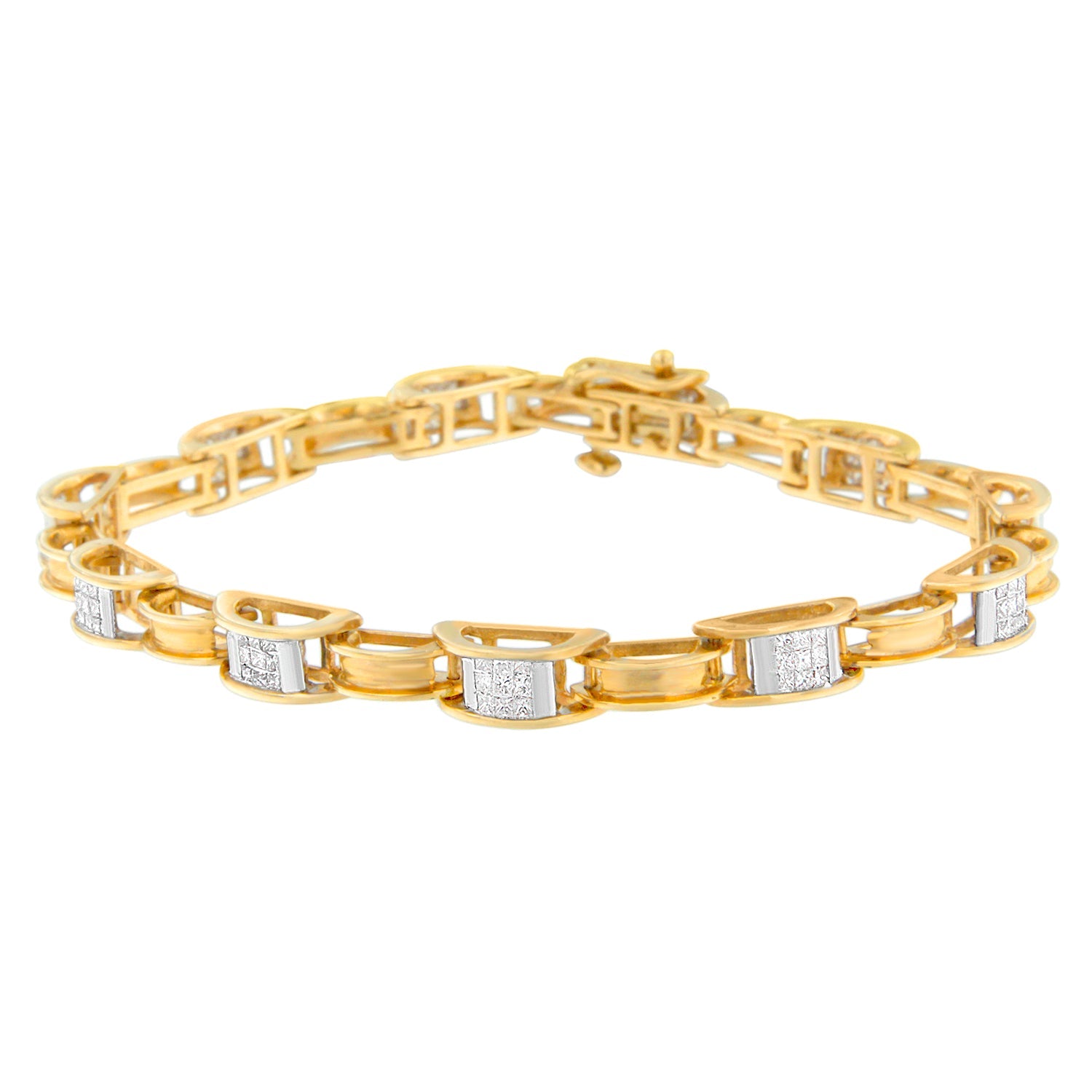 14K Yellow Gold Princess Cut Diamond Chain Link Bracelet (1.00 cttw, H-I Color, SI1-SI2 Clarity) by Bids.com