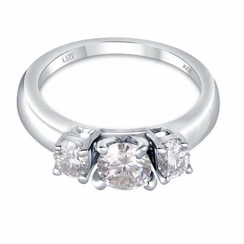 White Moissanite 3-Stone Ring Sterling Silver - Lab Grown Diamond Alternative Engagement Ring