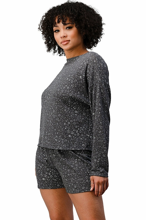 Women's Hacci Ditsy Floral Lounge Set - Sweatshirt & Shorts PJ Set (Size S)