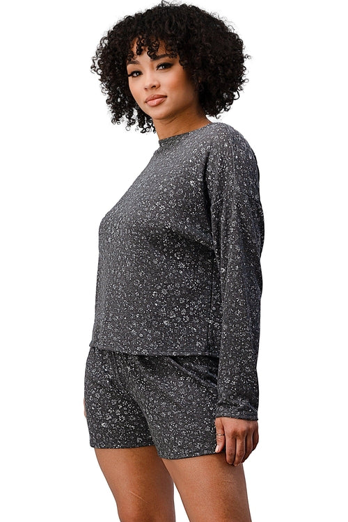 Women's Hacci Ditsy Floral Lounge Set - Sweatshirt & Shorts PJ Set (Size S)