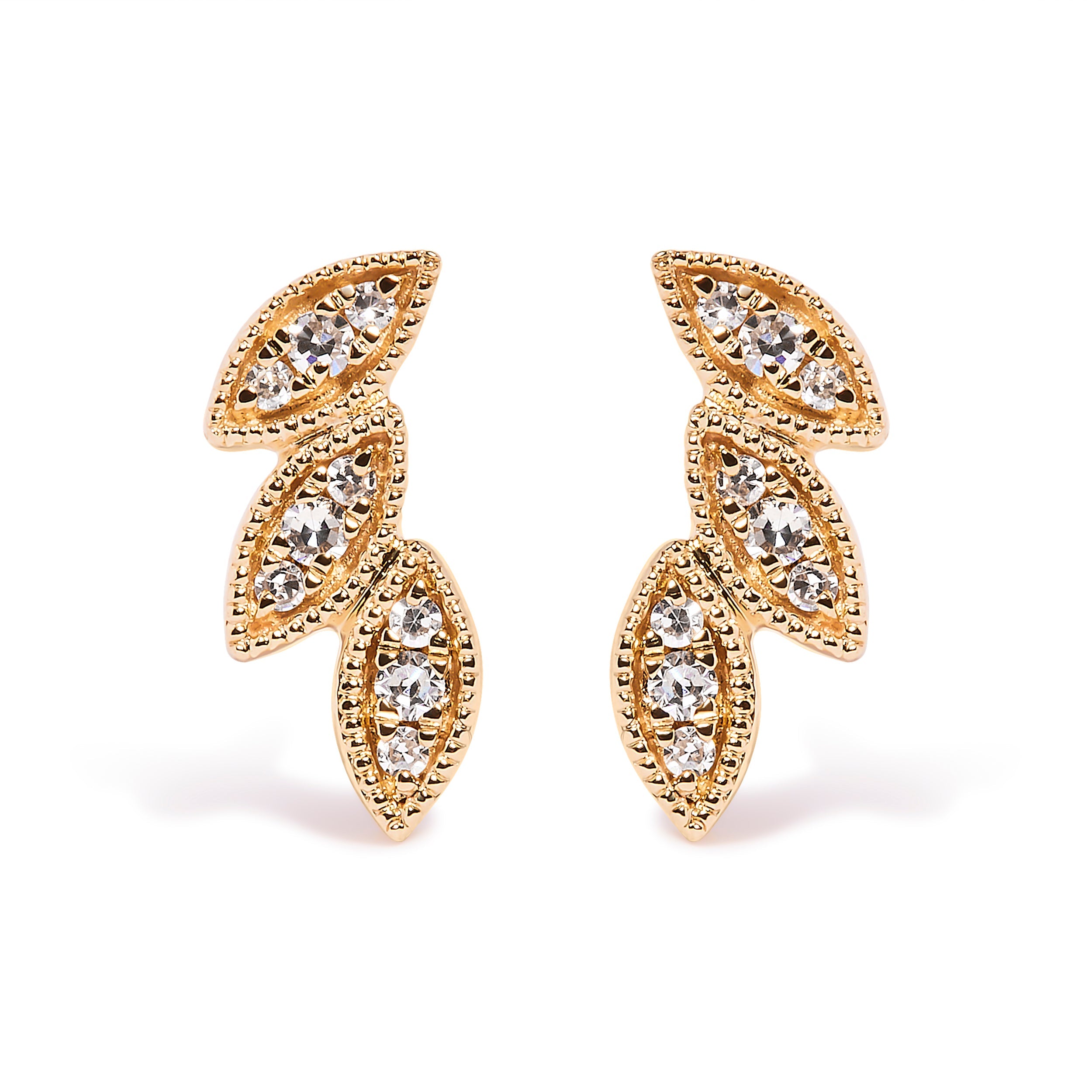10K Yellow Gold 1/10 Cttw Diamond Triple Leaf Stud Earring (H-I Color, I1-I2 Clarity) by Bids.com