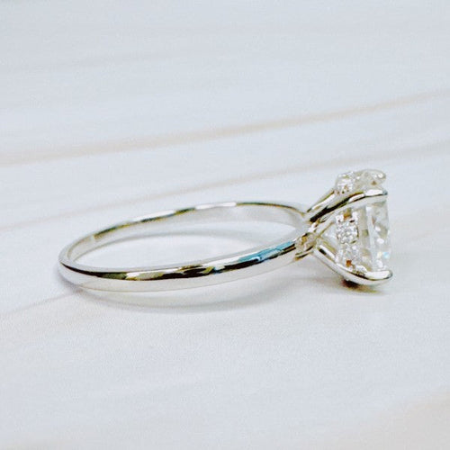 Paved Halo Solitaire Moissanite Ring - 2 Carat White Gold Plated Sterling Silver