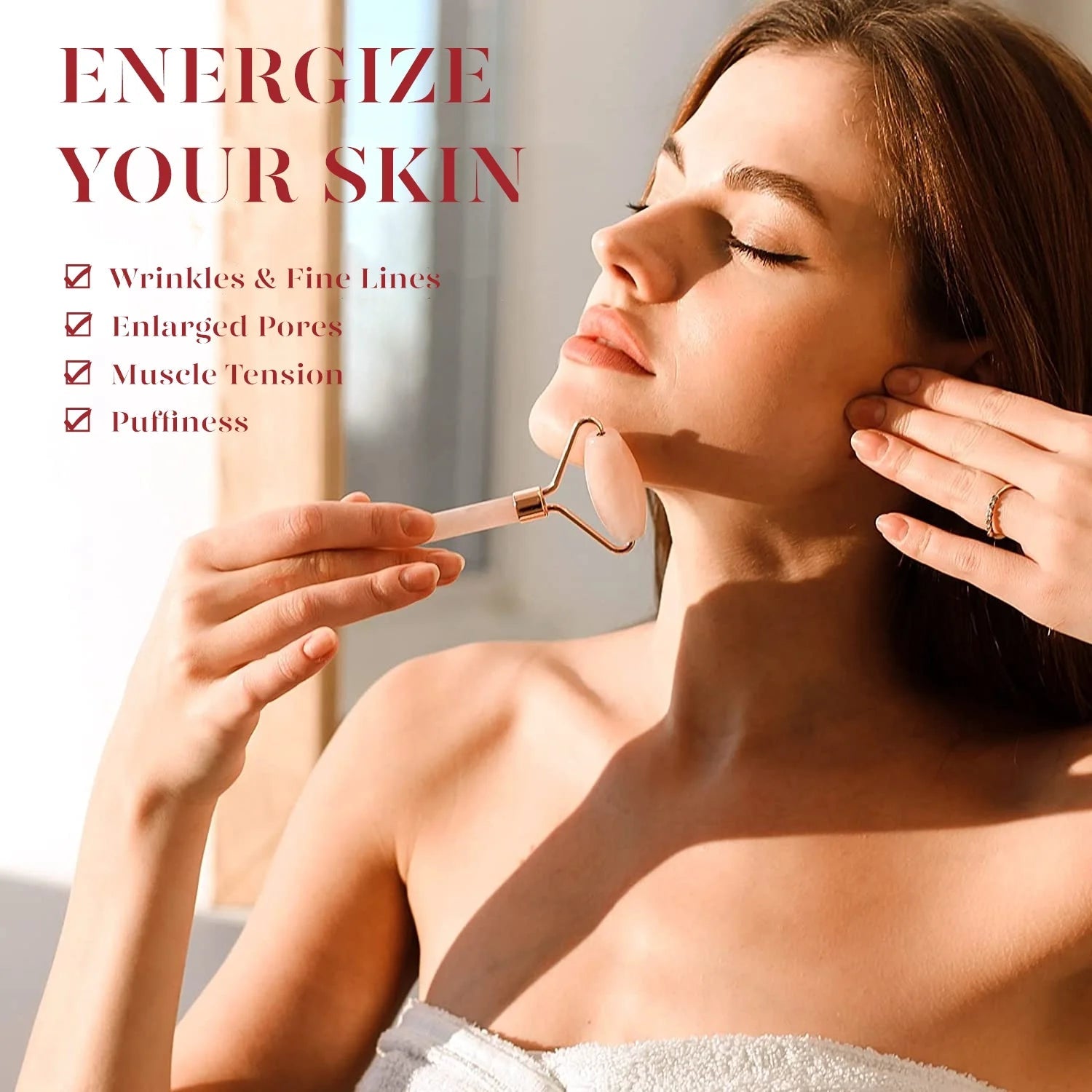 Jade Roller & Gua Sha, Natural Jade Face Roller Gua Sha Facial Tools Skin Care Massager, Pink by Korean Skin Care