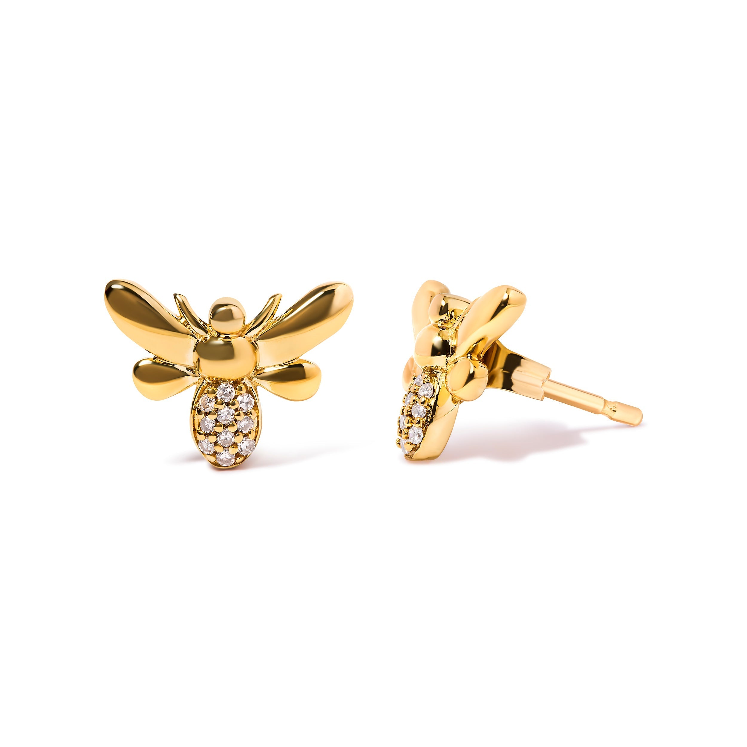 10K Yellow Gold Diamond Accented Bumble Bee Stud Earring (H-I Color, I1-I2 Clarity) DestGlow