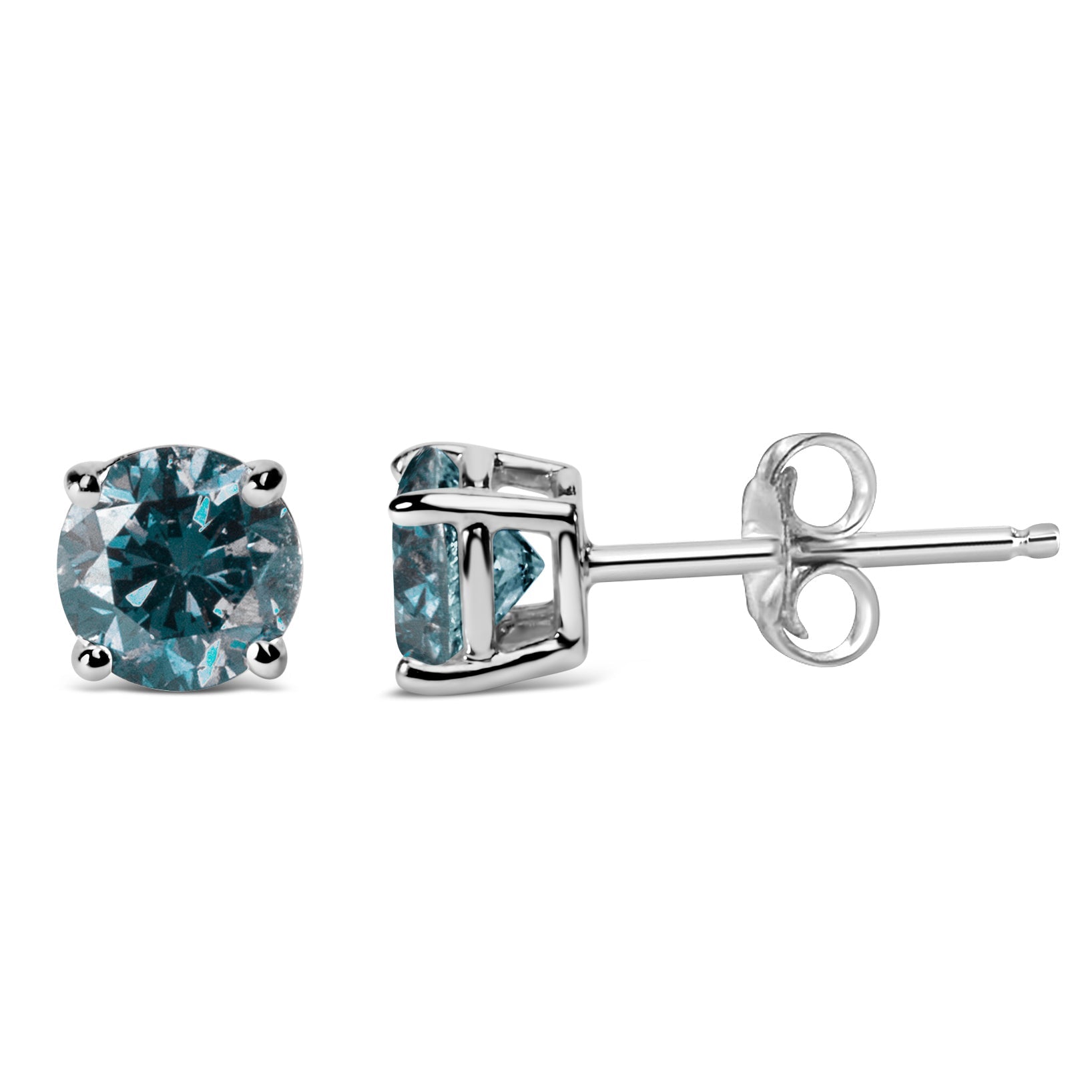14K White Gold 1/2 Cttw Round Brilliant Cut Lab Grown Blue Diamond 4-Prong Classic Solitaire Stud Earrings (Blue Color, VVS2-VS1 Clarity) by Bids.com