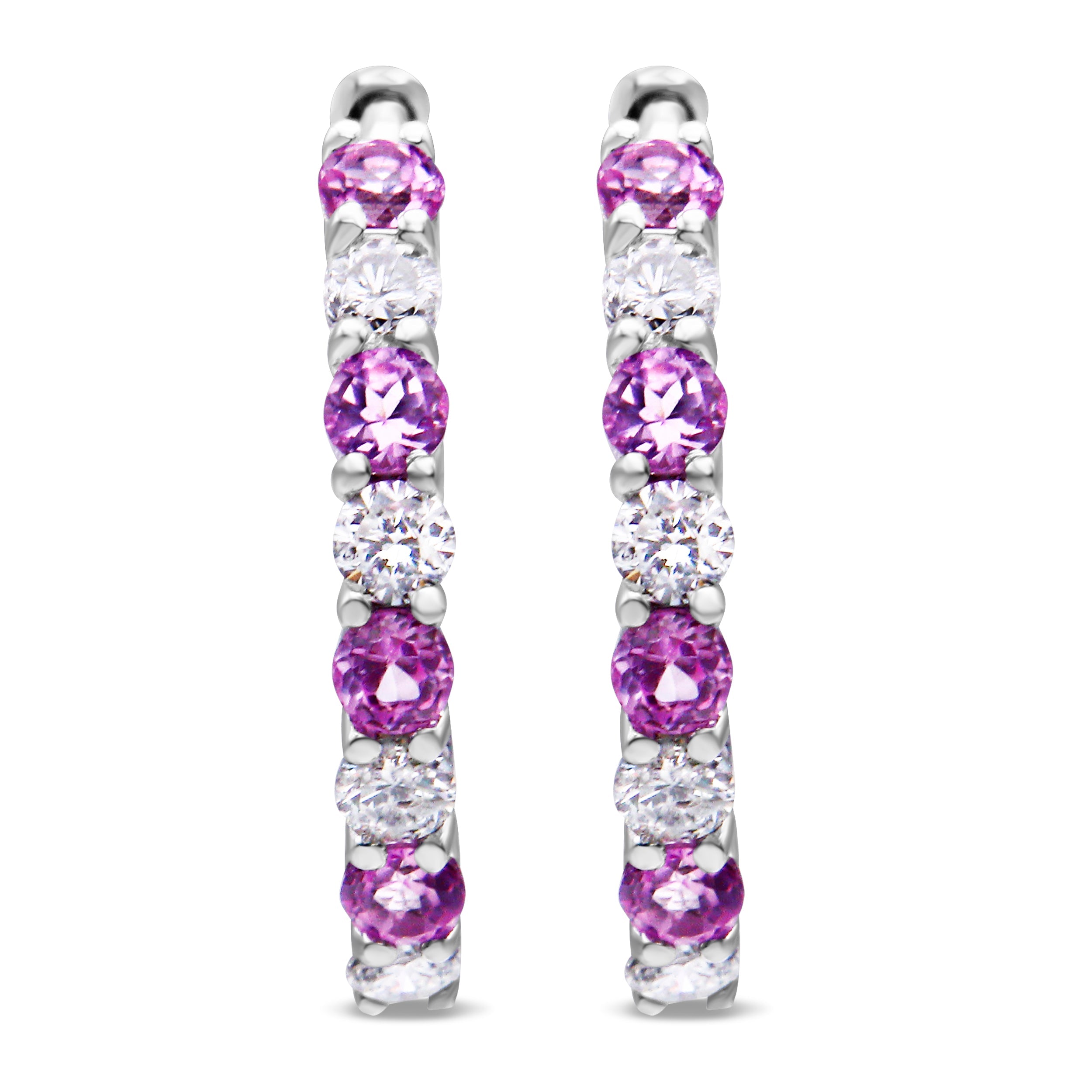 10K White Gold, ½ Cttw Diamond, & ½ Cttw Lab-Grown Blue Sapphire Leverback Hoop Earrings (H-I Color, I1-I2 Clarity) by Bids.com