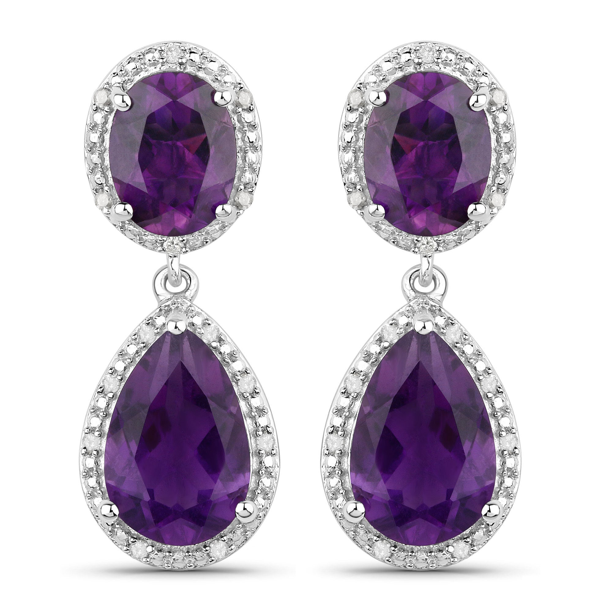 8.45 Carat Genuine Amethyst and White Diamond .925 Sterling Silver Earrings by Bids.com
