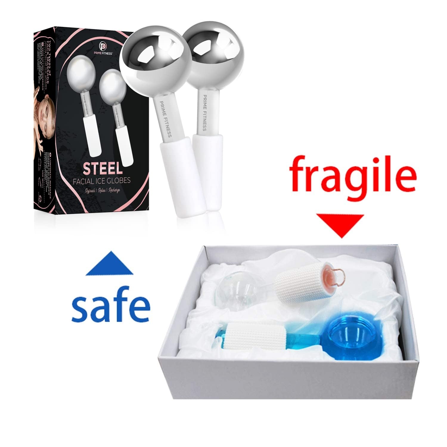 Ice Globes for Facials | Unbreakable Steel Cooling Roller | Cryo Sticks for Face | Massager for Face Neck & Eyes | Skin Care for Dark Circles, Puffiness, Wrinkles, Collagen Production (White) by Korean Skin Care