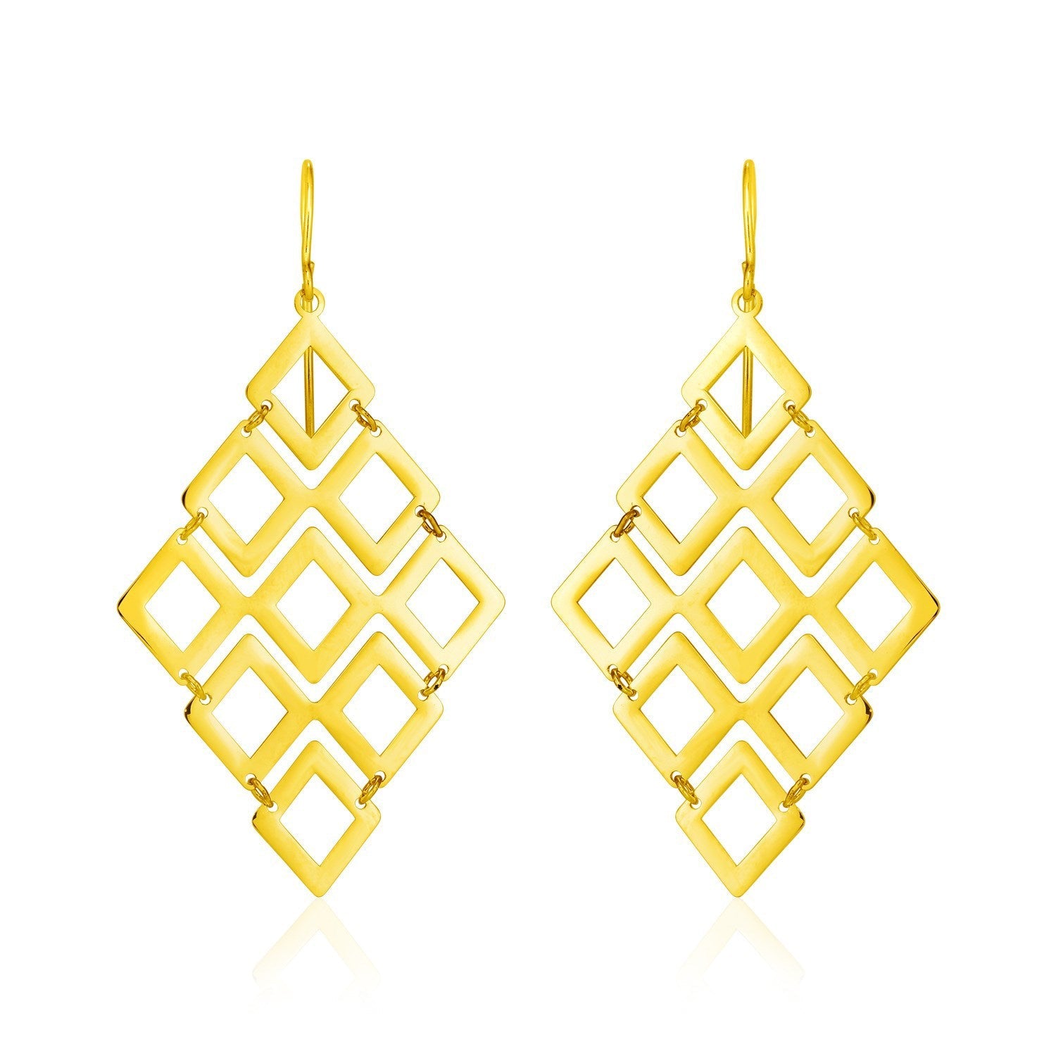 14k Yellow Gold Earrings with Polished Open Diamond Motifs by Bids.com