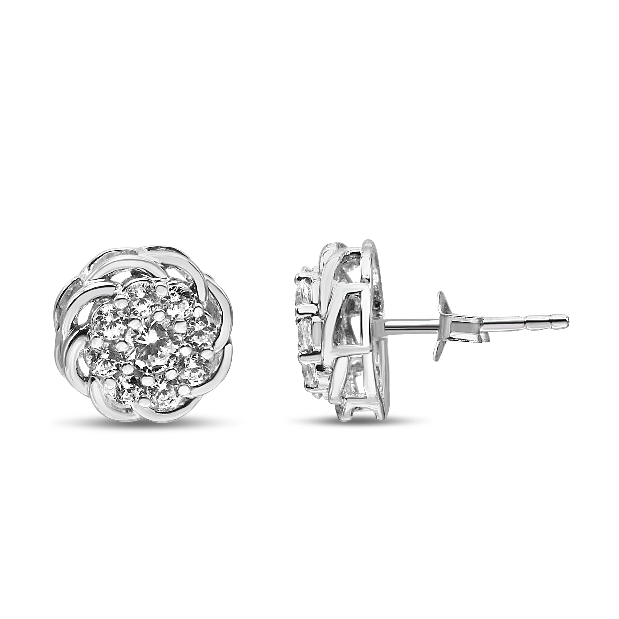 .925 Sterling Silver 1/2 Cttw Round Diamond Cluster Openwork Floral Halo Stud Earrings (I1-I2 Clarity, I-J Color) by Bids.com