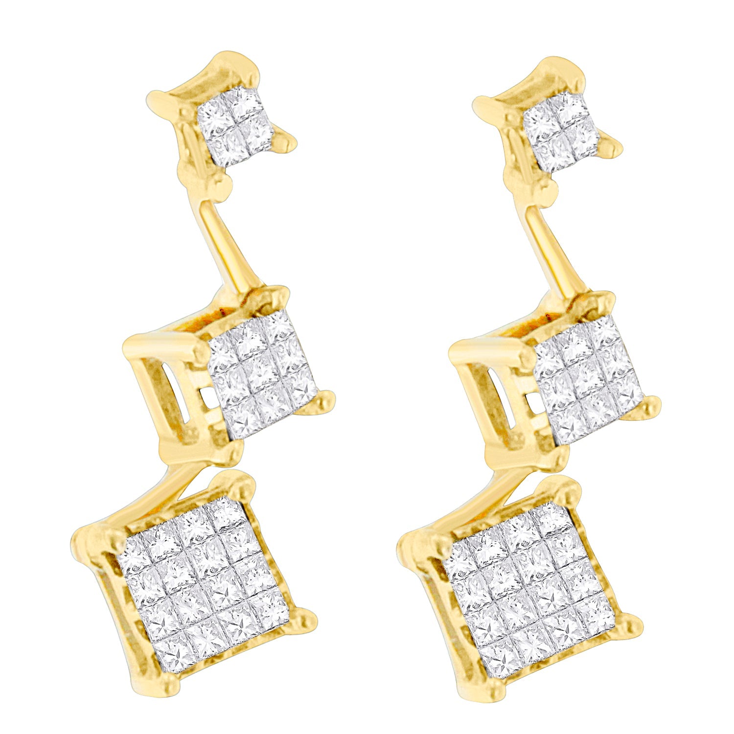 14K Yellow Gold 1 cttw Princess Cut Diamond Earrings (H-I, SI1-SI2) by Bids.com