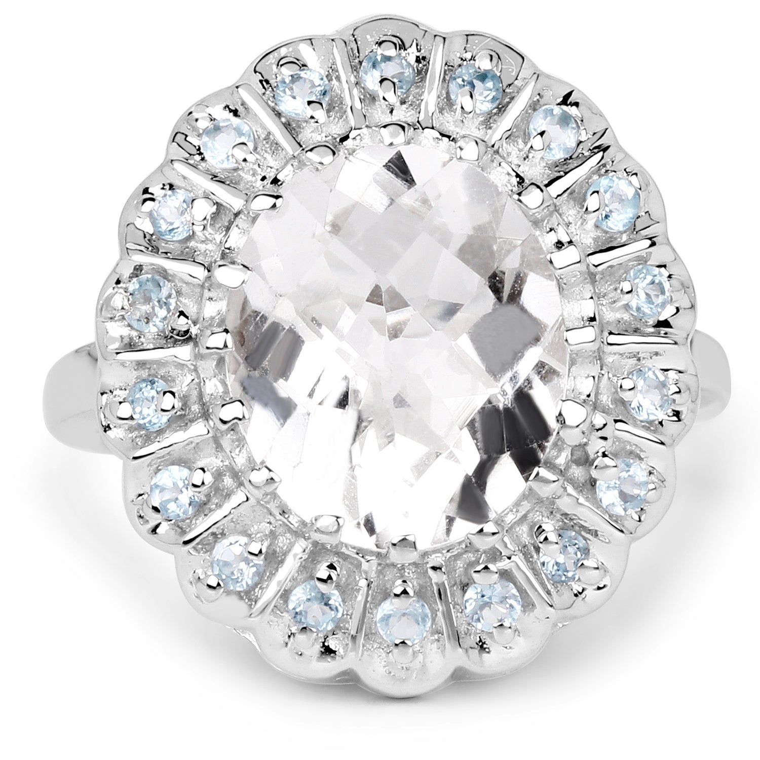 5.90 Carat Genuine Crystal Quartz and Swiss Blue Topaz .925 Sterling Silver Ring by Bids.com
