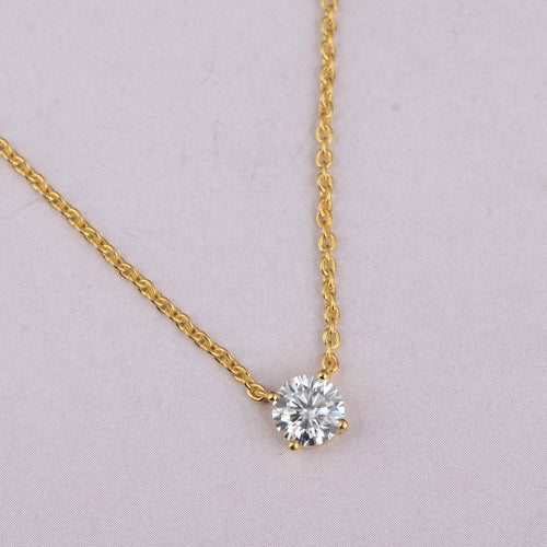 White Moissanite Chain Pendant - 6mm Round Lab Grown Sterling Silver Necklace