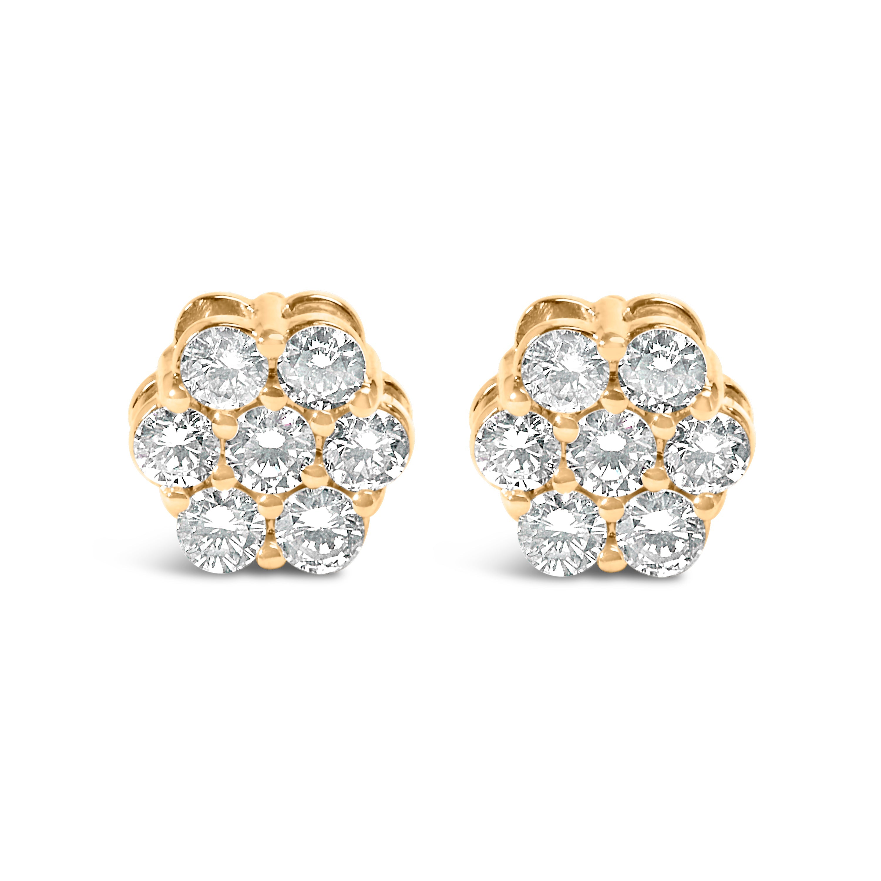 14K Yellow Gold 3/4 Cttw 7 Stone Floral Cluster Round Brilliant Cut Diamond Stud Earrings with Screw Backs (I-J Color, SI2-I1 Clarity) by Bids.com