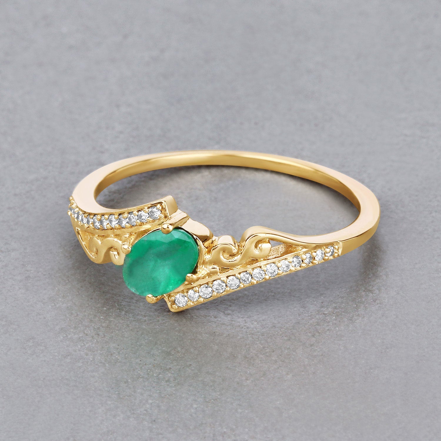 0.51 Carat Genuine Zambian Emerald and White Diamond 14K Yellow Gold Ring by Bids.com