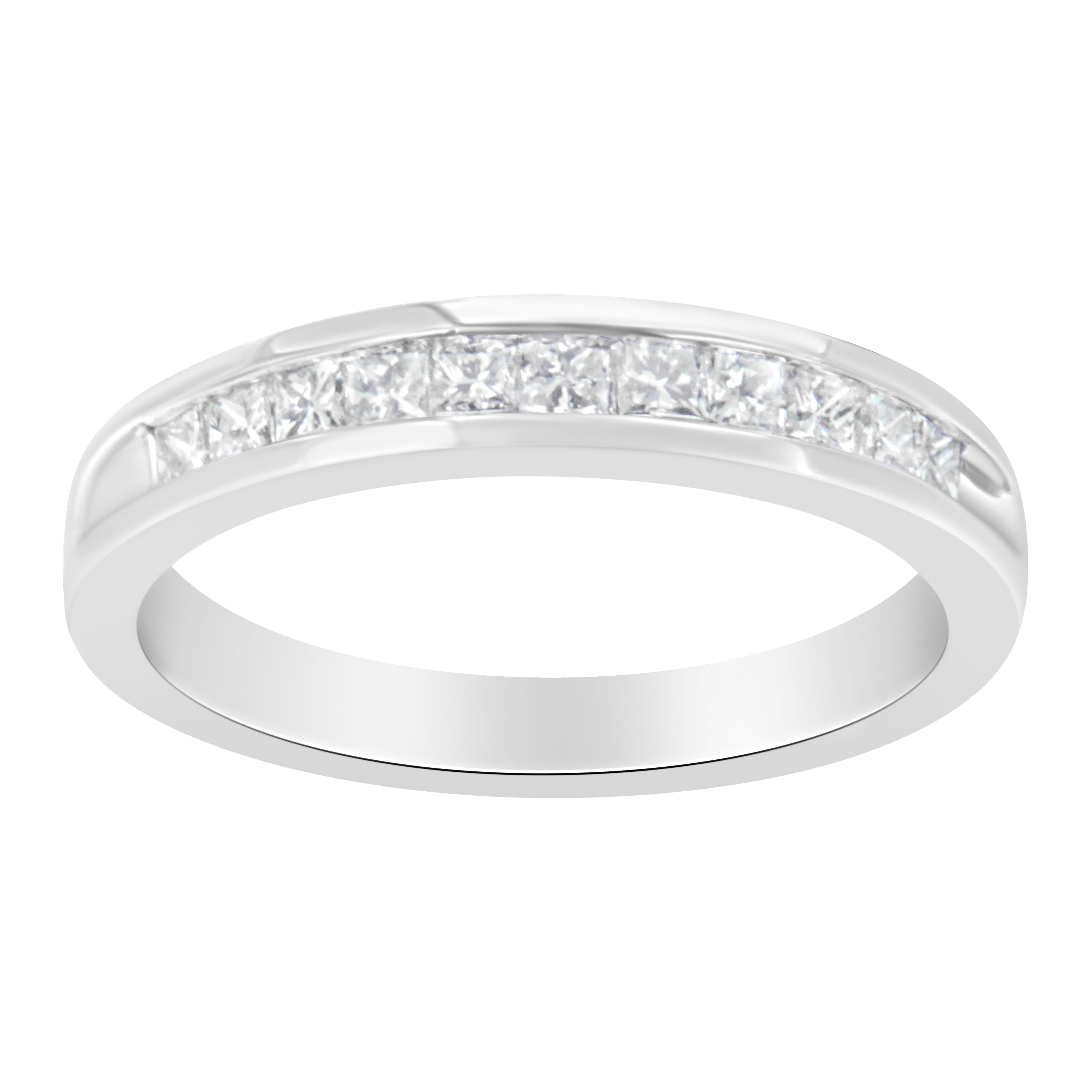IGI Certified 1/2 Cttw Princess Cut Diamond 18K White Gold Channel Set Half Eternity Style Wedding Band Ring (H-I Color, SI2-I1 Clarity) - Size 4-1/2 by Bids.com