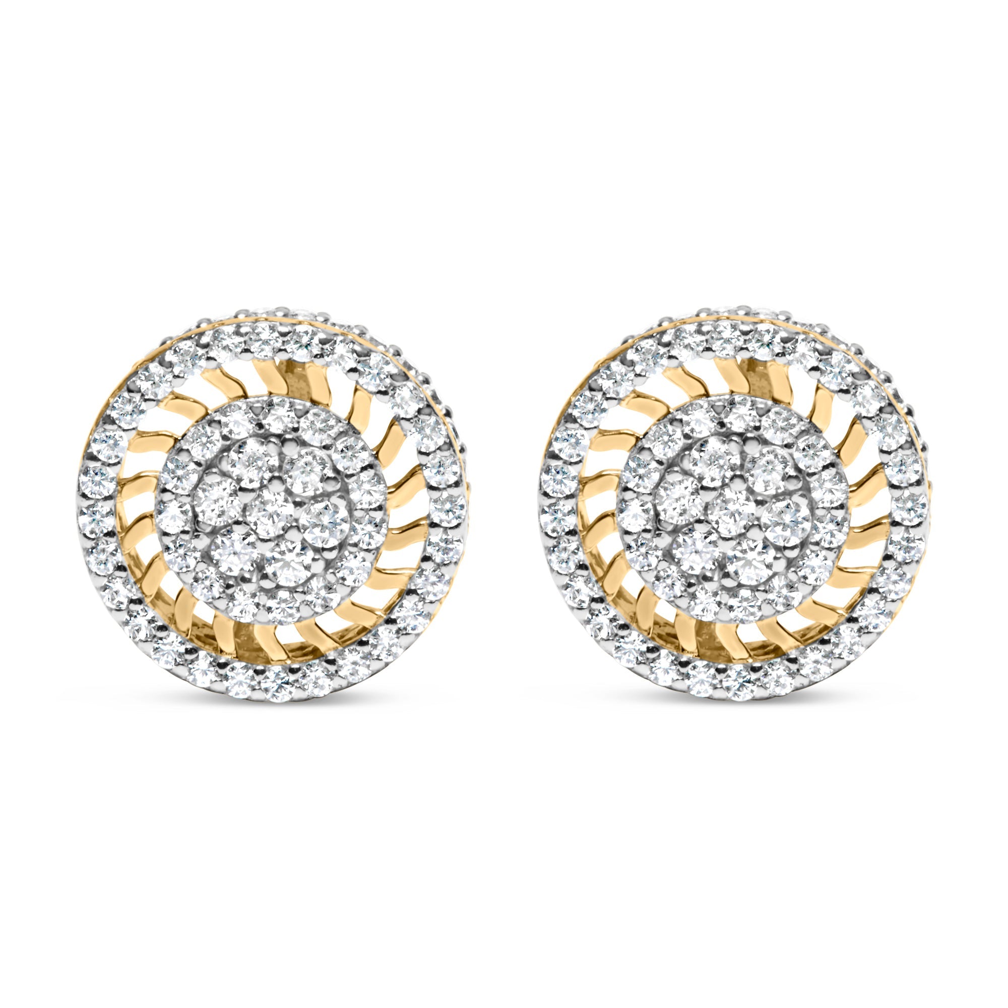 10K Yellow Gold 1.00 Cttw Diamond Halo Radiant Sunburst Stud Earrings (I-J Color, I2-I3 Clarity) by Bids.com