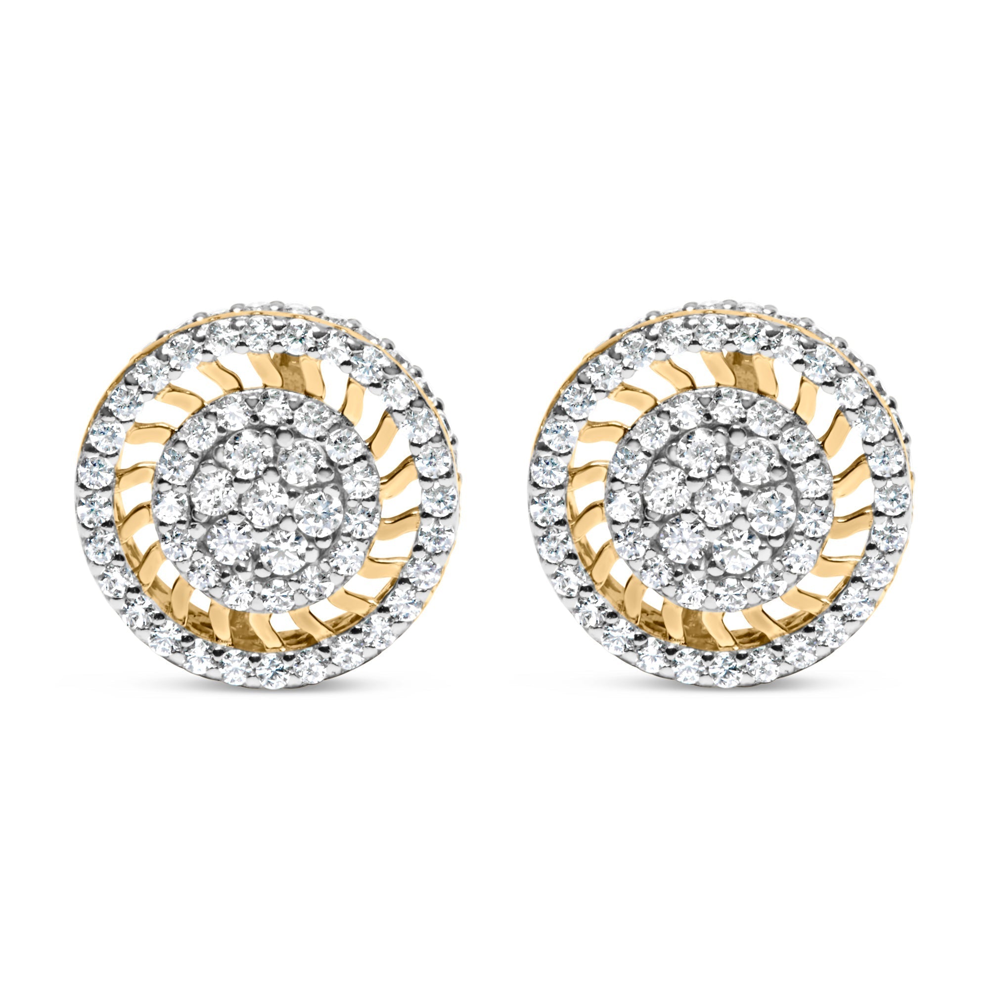 10K Yellow Gold 1.00 Cttw Diamond Halo Radiant Sunburst Stud Earrings (I-J Color, I2-I3 Clarity) DestGlow